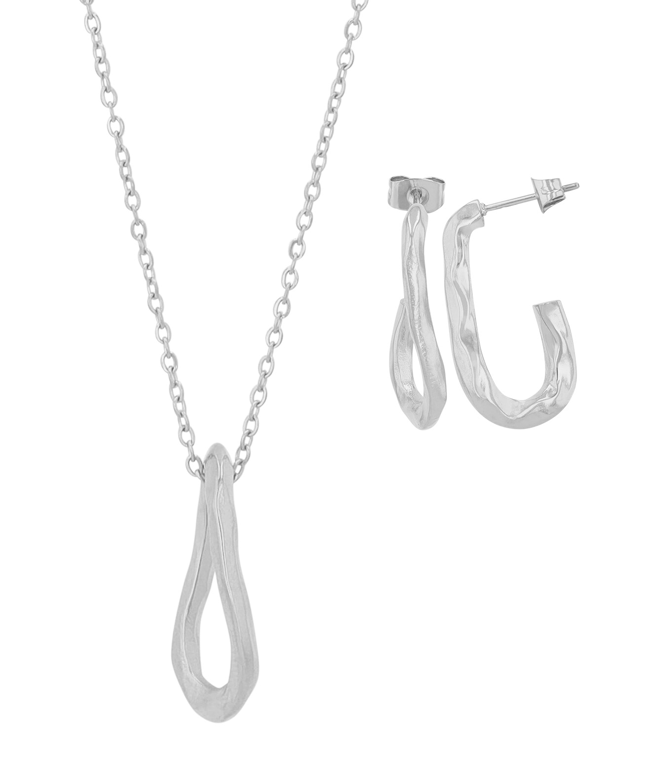 "Leila" Edelstahl Schmuckset mit Ohrsteckern und Anhänger, silberfarben