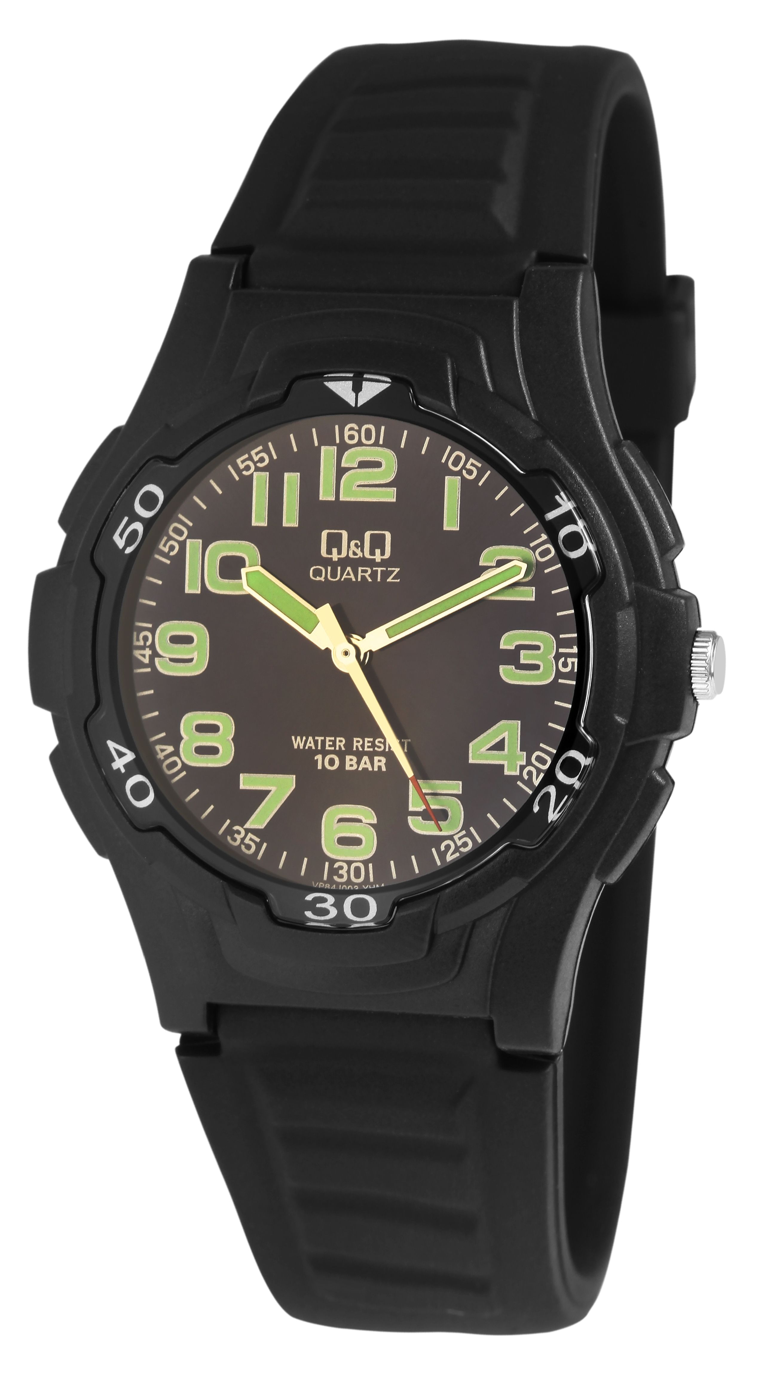 Q&Q Herrenuhr mit Resinband, Ø 40 mm, schwarz