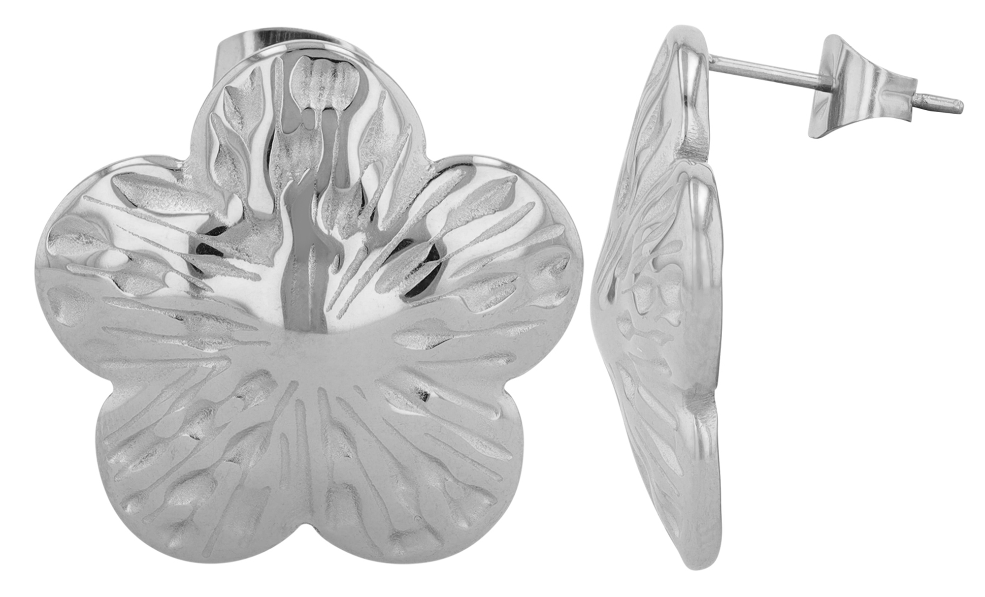 "Alja" Edelstahl Ohrstecker, Blüte, silberfarben