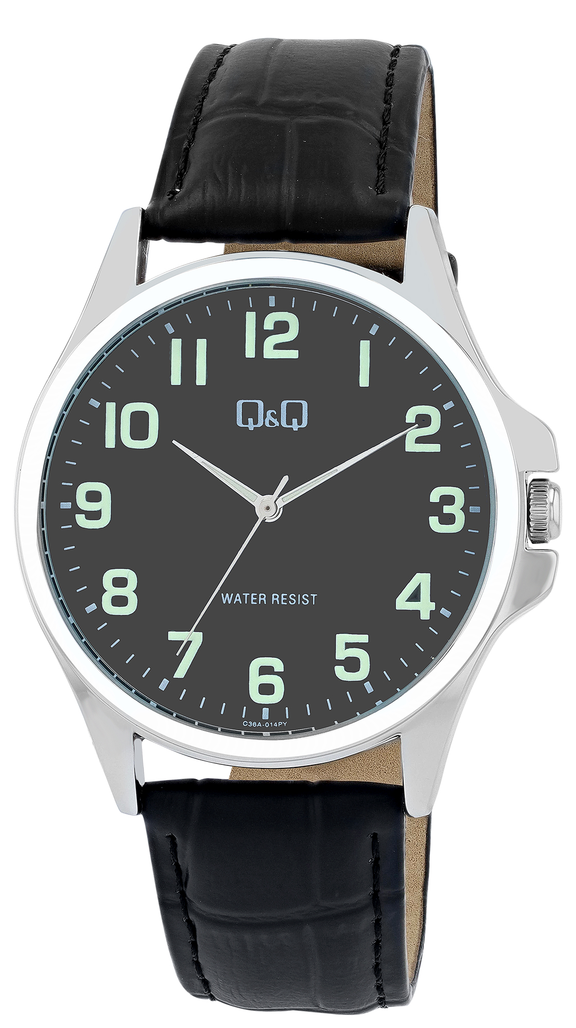 Q&Q Herrenuhr mit Lederimitationsband, Ø 40 mm, schwarz/silberfarben