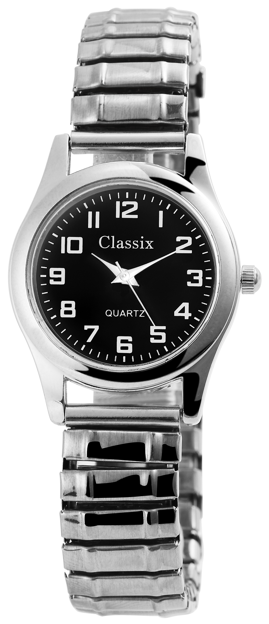Clasixx Damenuhr mit Edelstahlzugarmband, silberfarben/schwarz
