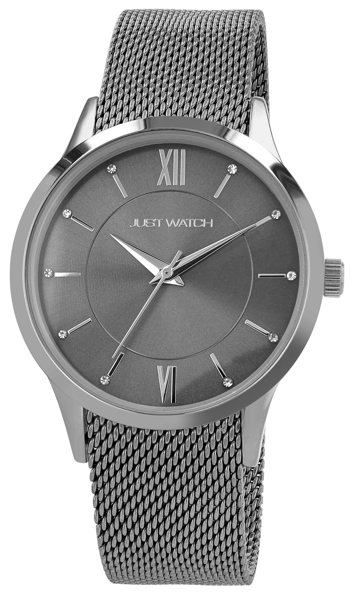 Just Watch Damenuhr, Milanaisearmband, Edelstahl, anthrazit