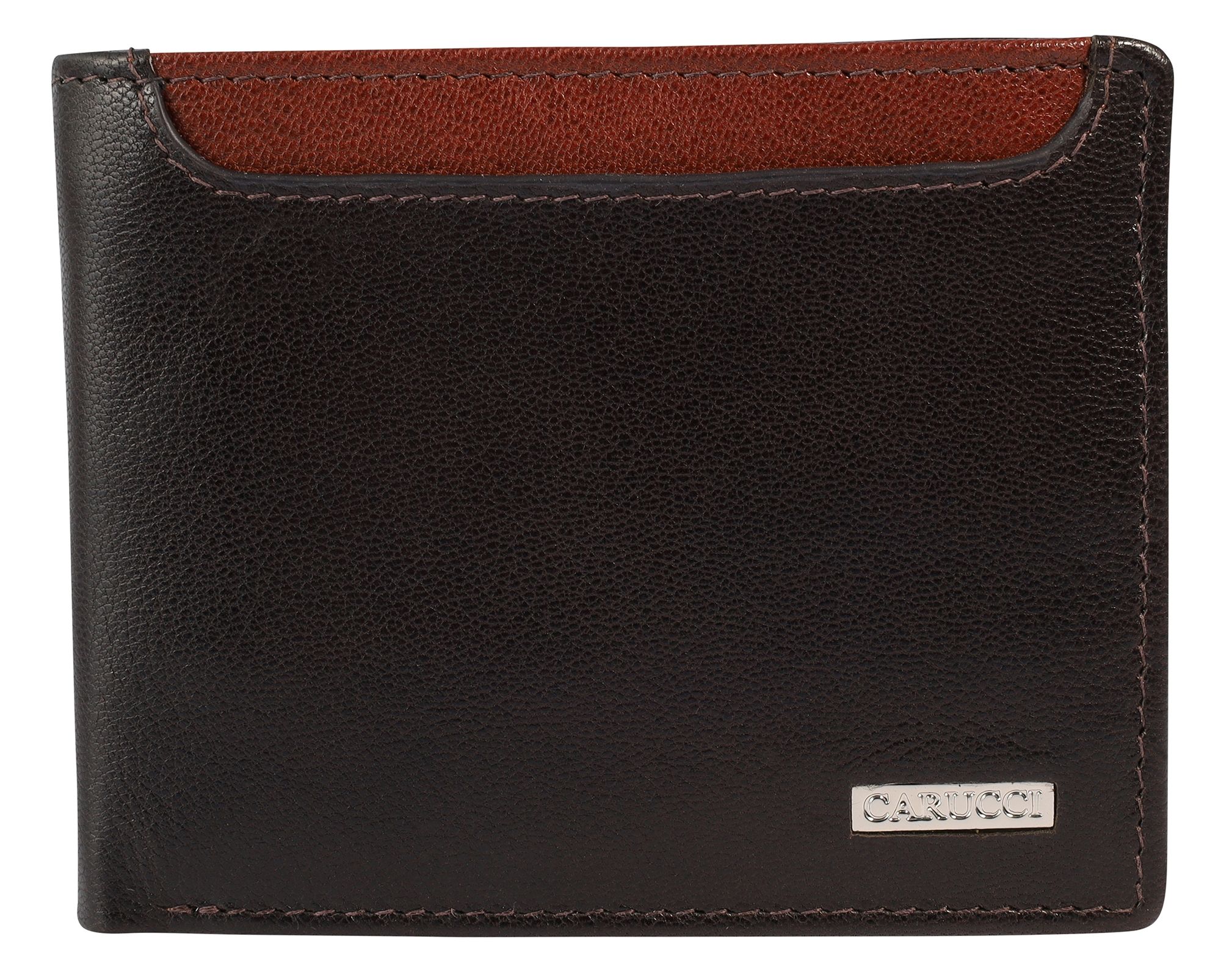 Carucci Echt Leder Geldbörsen, klein, RFID, Querformat, dunkelbraun/ tan