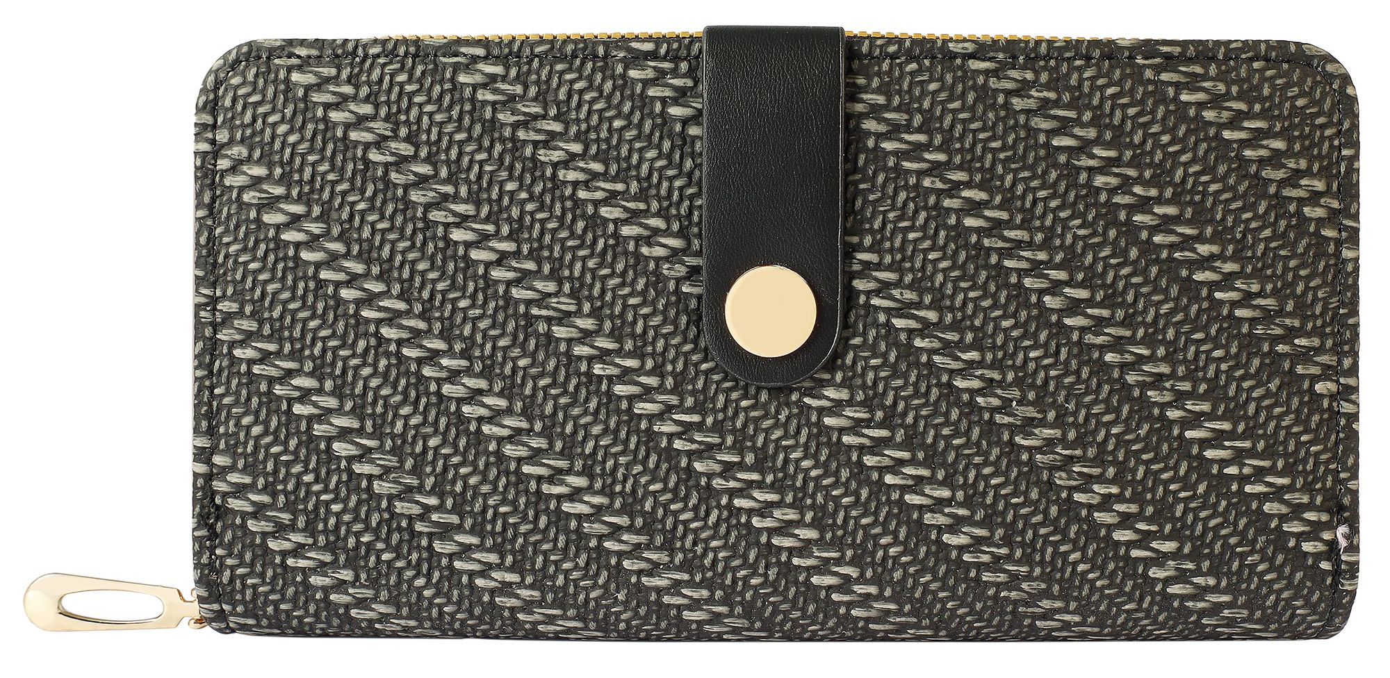 Damengeldbörse mit moderner Textur, Lederimitat, schwarz