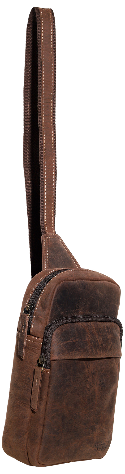 Leonardo Verrelli crossbody tas van echt leer, vintage look, donkerbruin