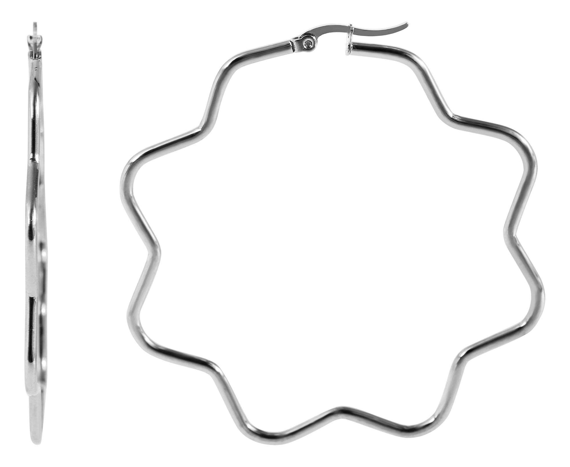 Accent stainless steel hoepel oorbellen, bloem, 65 mm, zilverkleurig