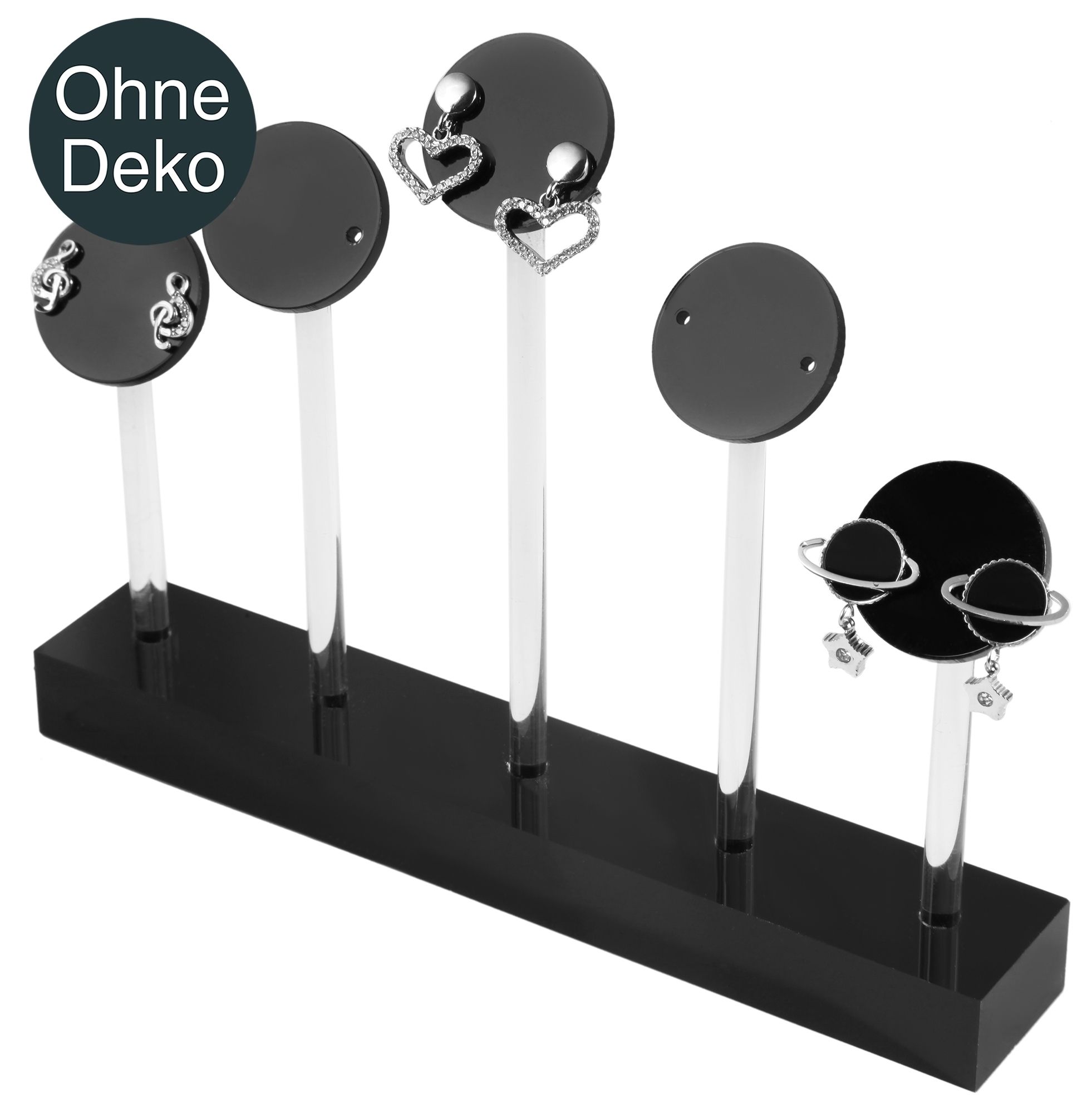 Aufsteller für Ohrringe, transparent/schwarz, 2,5 cm x 15 cm x 1,2 cm