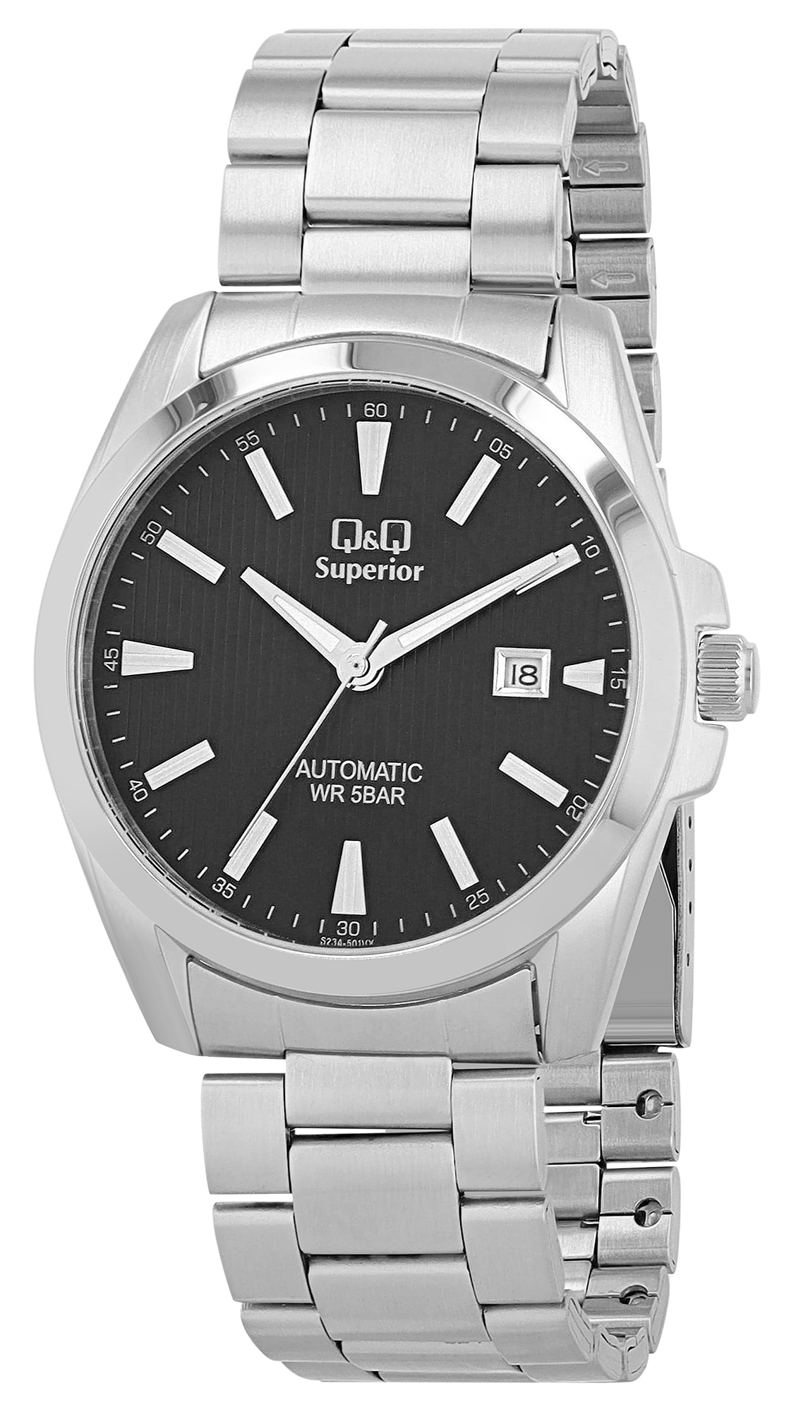 Q&Q Automatik Herrenuhr, Edelstahl, silberfarben/schwarz, 5 ATM, Ø 42 mm