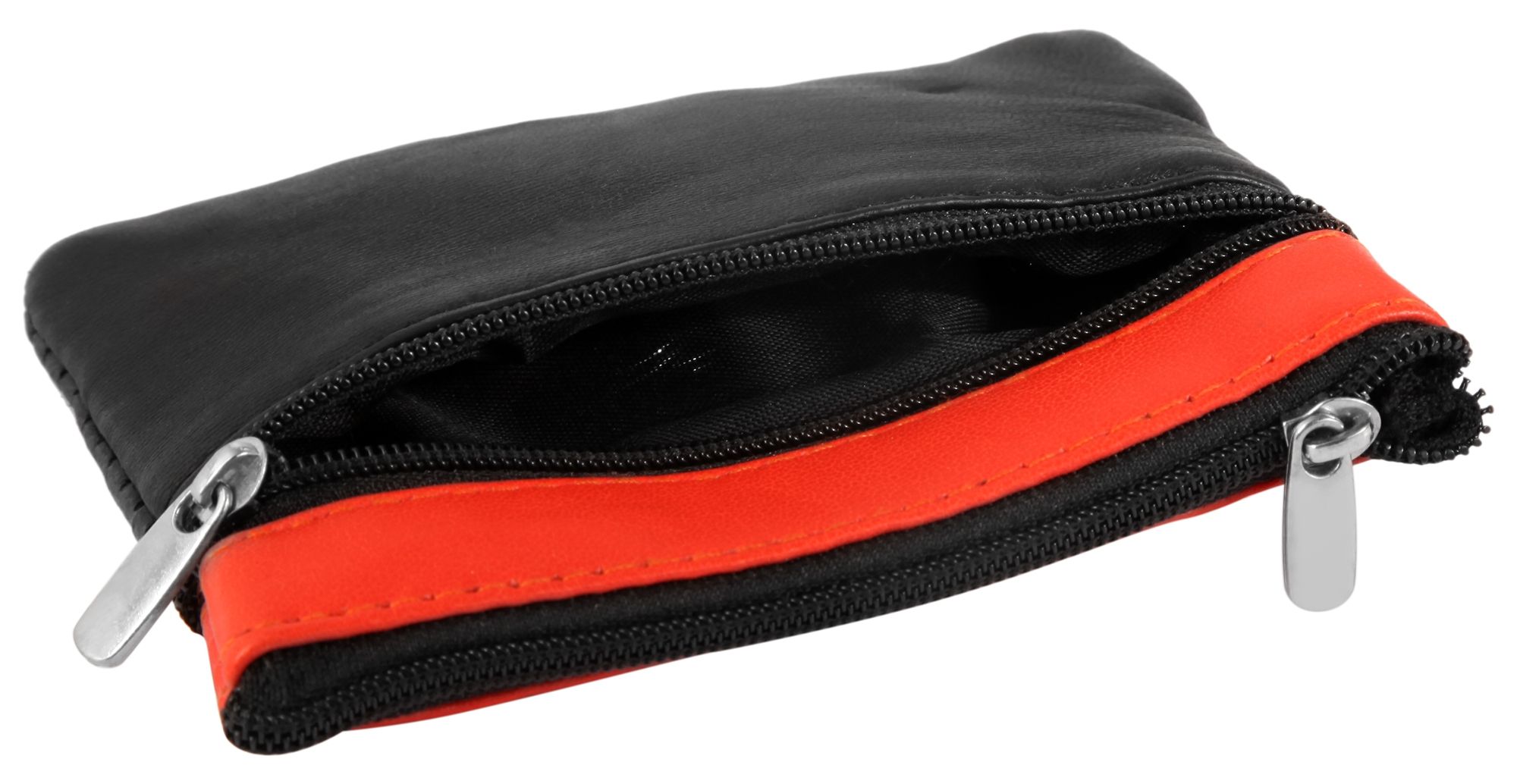 Sleuteletui van echt leer in zwart/oranje