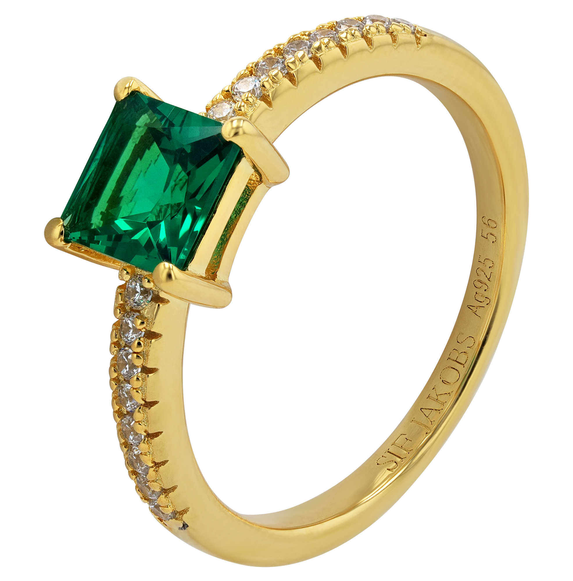 Sif Jakobs Jewellery 925/- Echt Silber Ring "Ellera Quadratto", Gr 56, Zirkonia (grün), vergoldet
