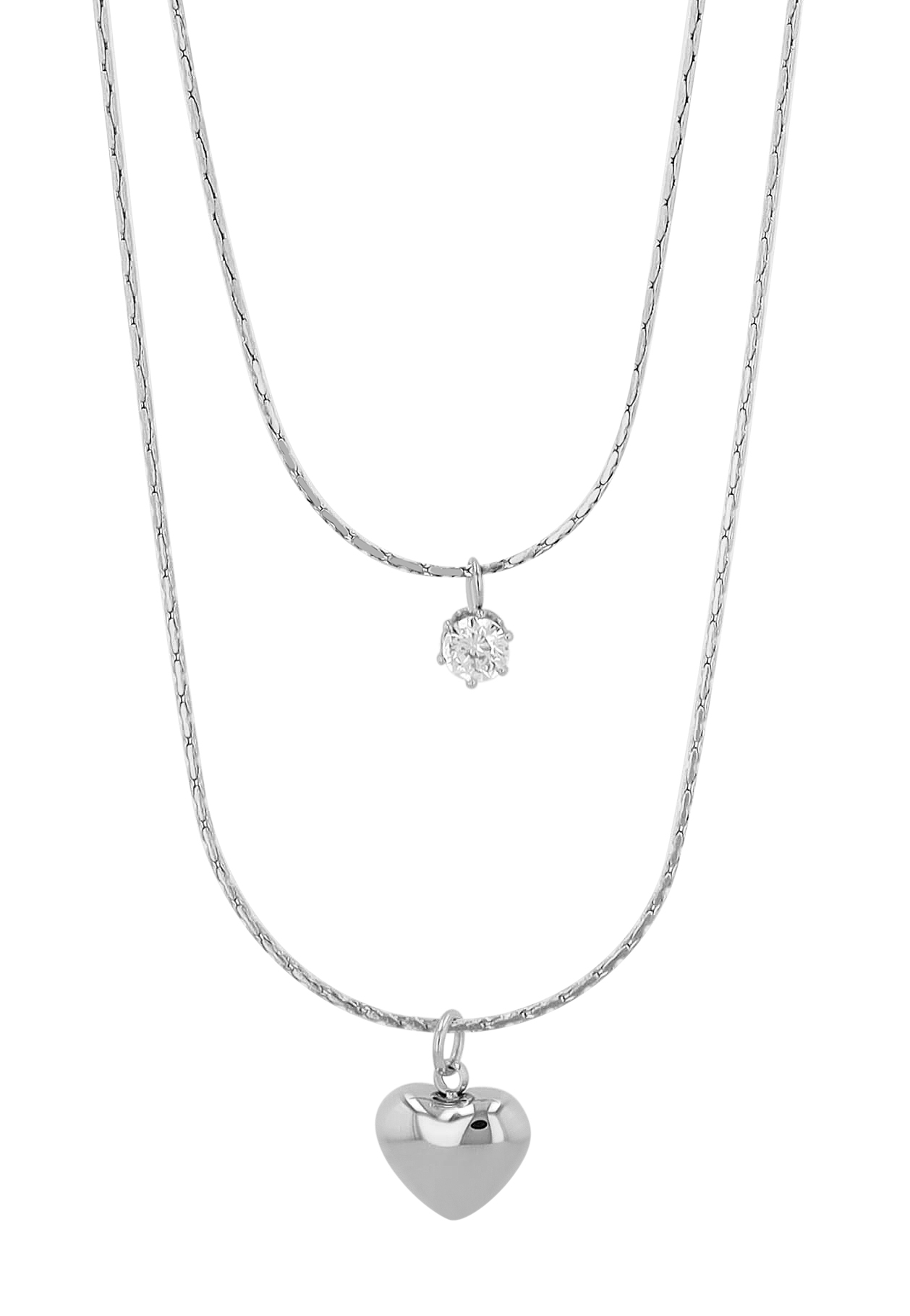 "Yomira" Edelstahlkette mit Anhänger, Herz, Two-Layers, 38 - 42 cm + 5 cm