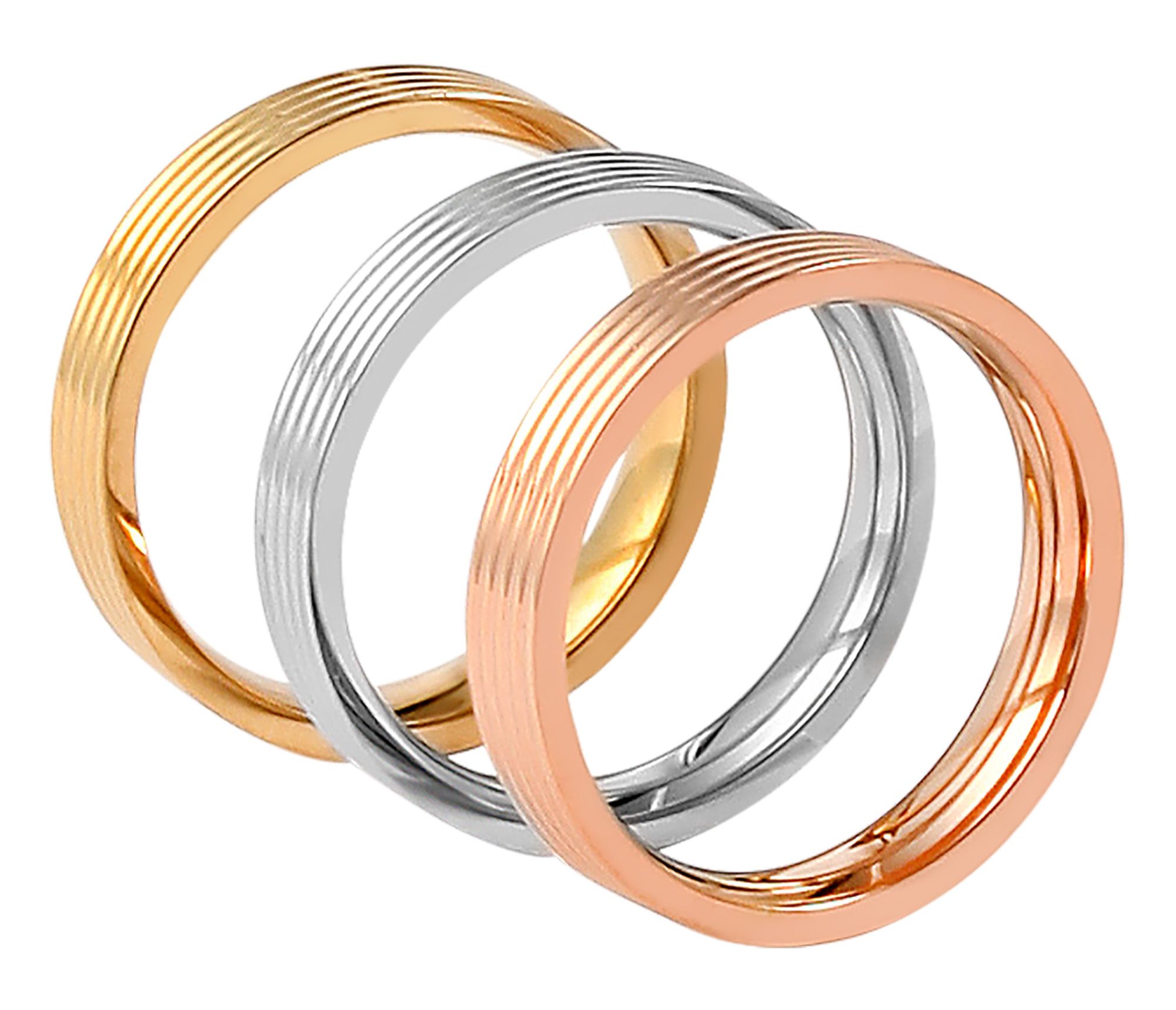 Akzent damesringen, 3-delig, roestvrij staal, geïoniseerd, zilver, goud &amp; roségoudkleurig, maat 58