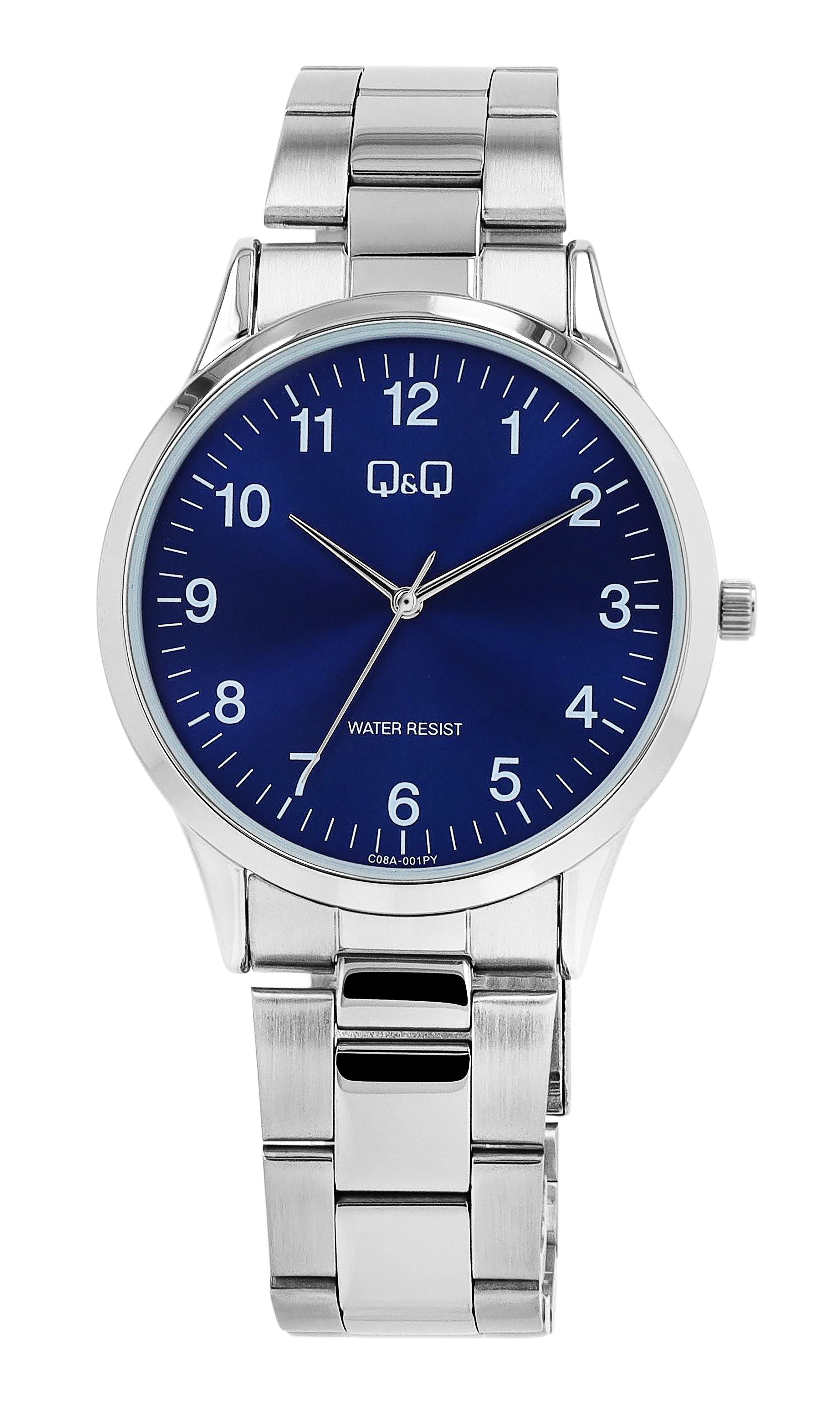 Q&amp;Q herenhorloge, schakelband, roestvrij staal, zilverkleurig/blauw, 3 ATM, Ø 40 mm