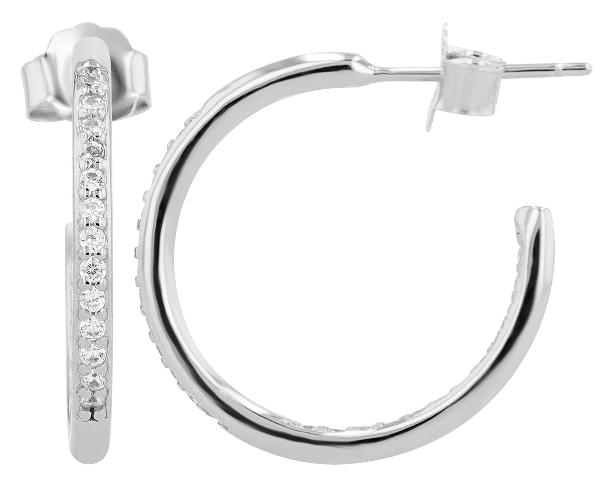 "Uzma" 925/- Echt Silber Creolen mit Steckverschluss, Zirkoniabsatz, silberfarben rhodiniert