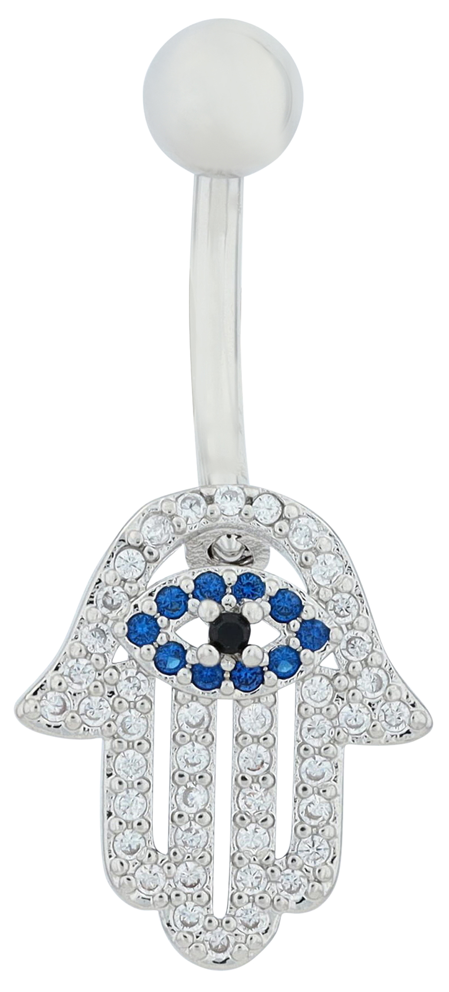 "Elvira" roestvrijstalen bronzen navelpiercing, lengte 11 mm/dikte 1,8 mm, zirkonia, zilverkleurig