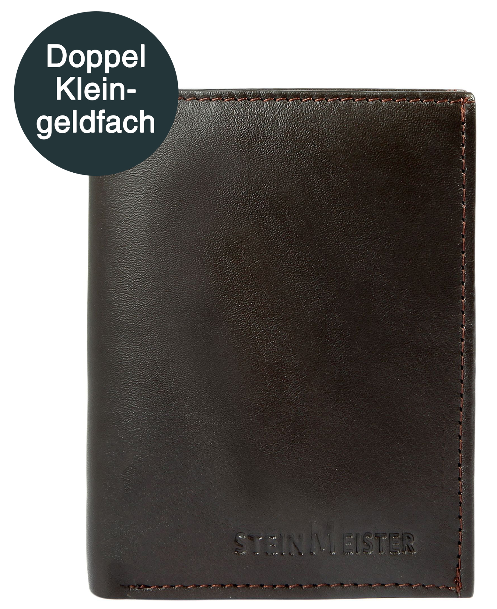 Steinmeister portemonnee van echt leer met dubbel muntvak, bruin