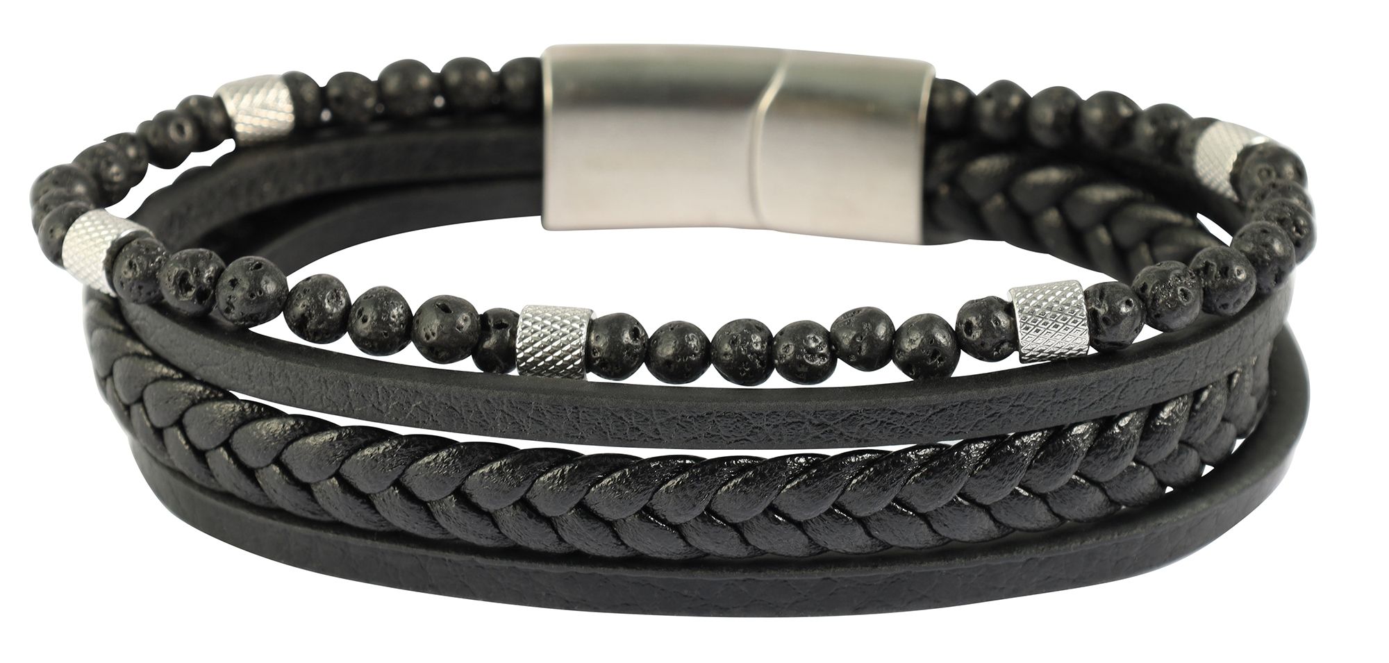 "Nante" 17 cm, Armband aus Lederimitat mit Naturstein (Feuersetin), VE-4