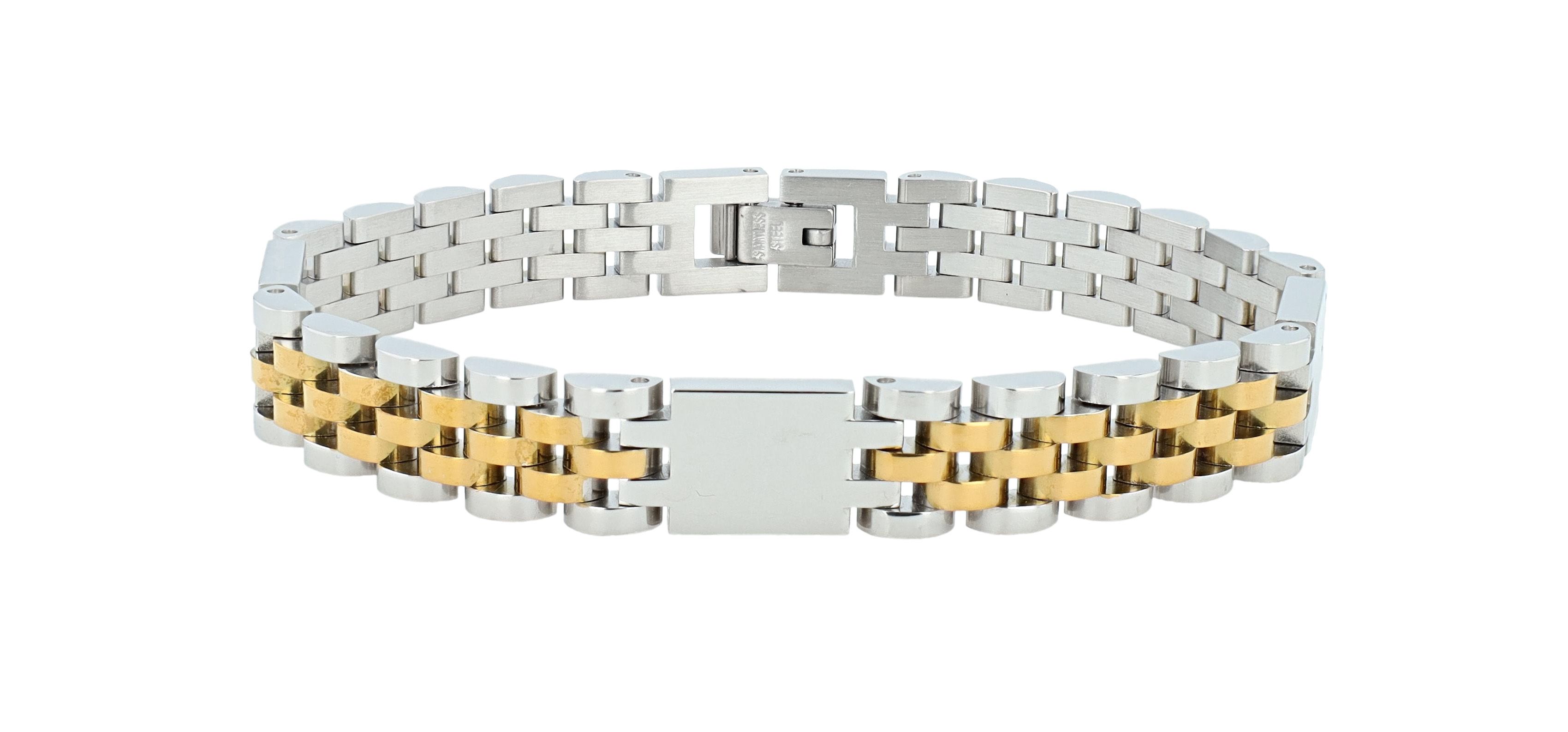 "Jareth", accentarmband van roestvrij staal, graveerelementen, 21 cm, tweekleurig