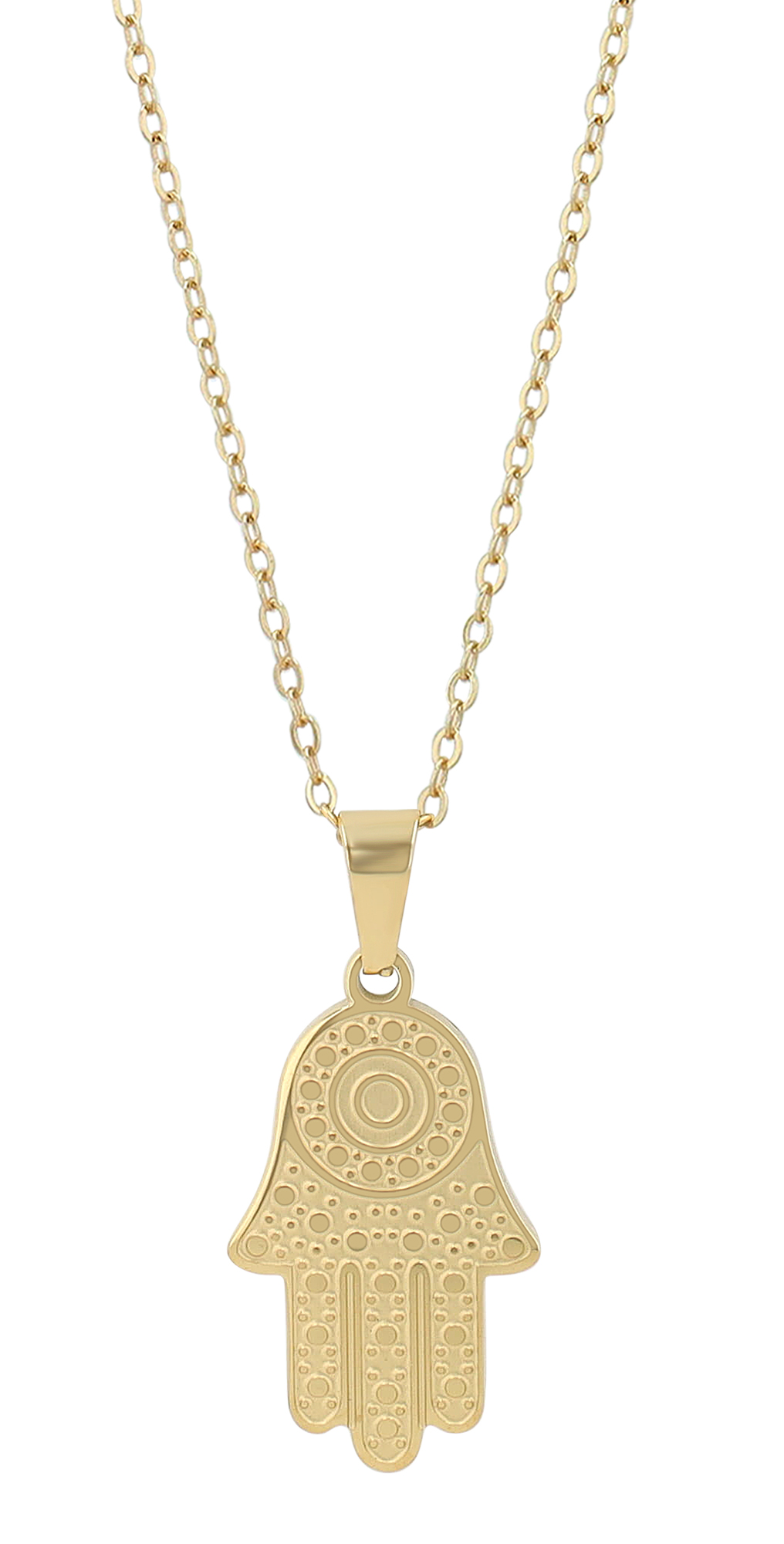 "Khamsa - Hand der Fatima" Edelstahlkette mit Anhänger, goldfarben, 45 cm