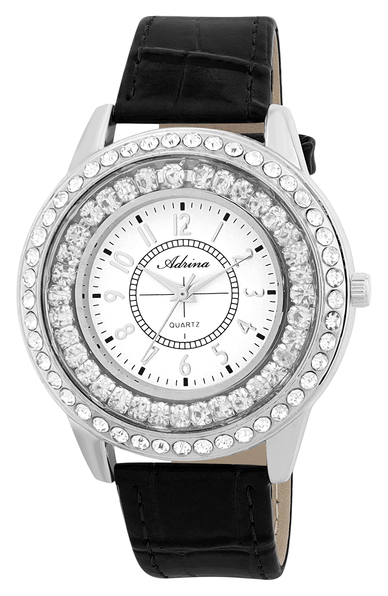 Adrina Damenuhr, Lederimitat Armband, Metall, Simili, silberfarben/schwarz