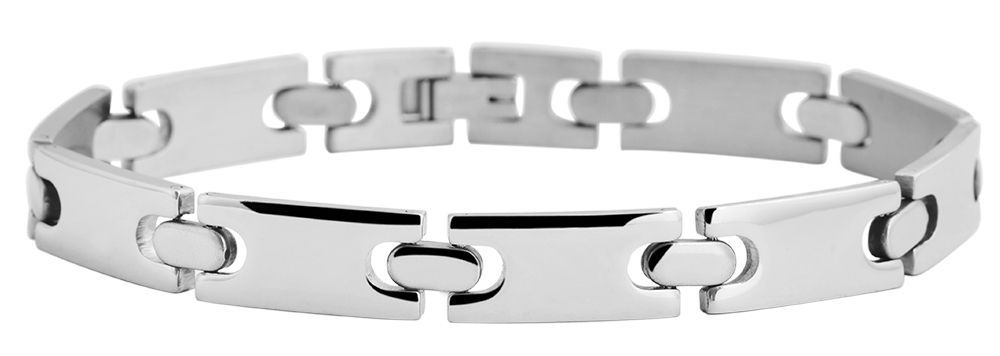 "Andeo", accent schakelarmband, roestvrij staal, mat/gepolijst, graveerbaar, zilverkleurig, 21 cm