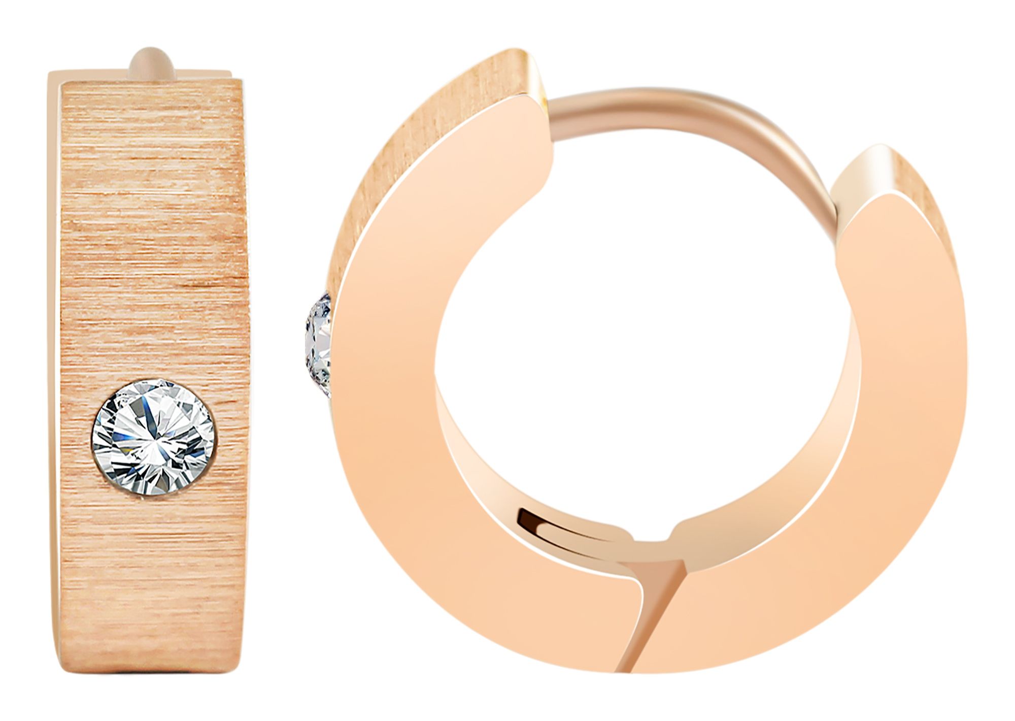 "Dalma" scharnierende oorbellen, roestvrij staal, Simili, Ø 9mm, roségoudkleurig