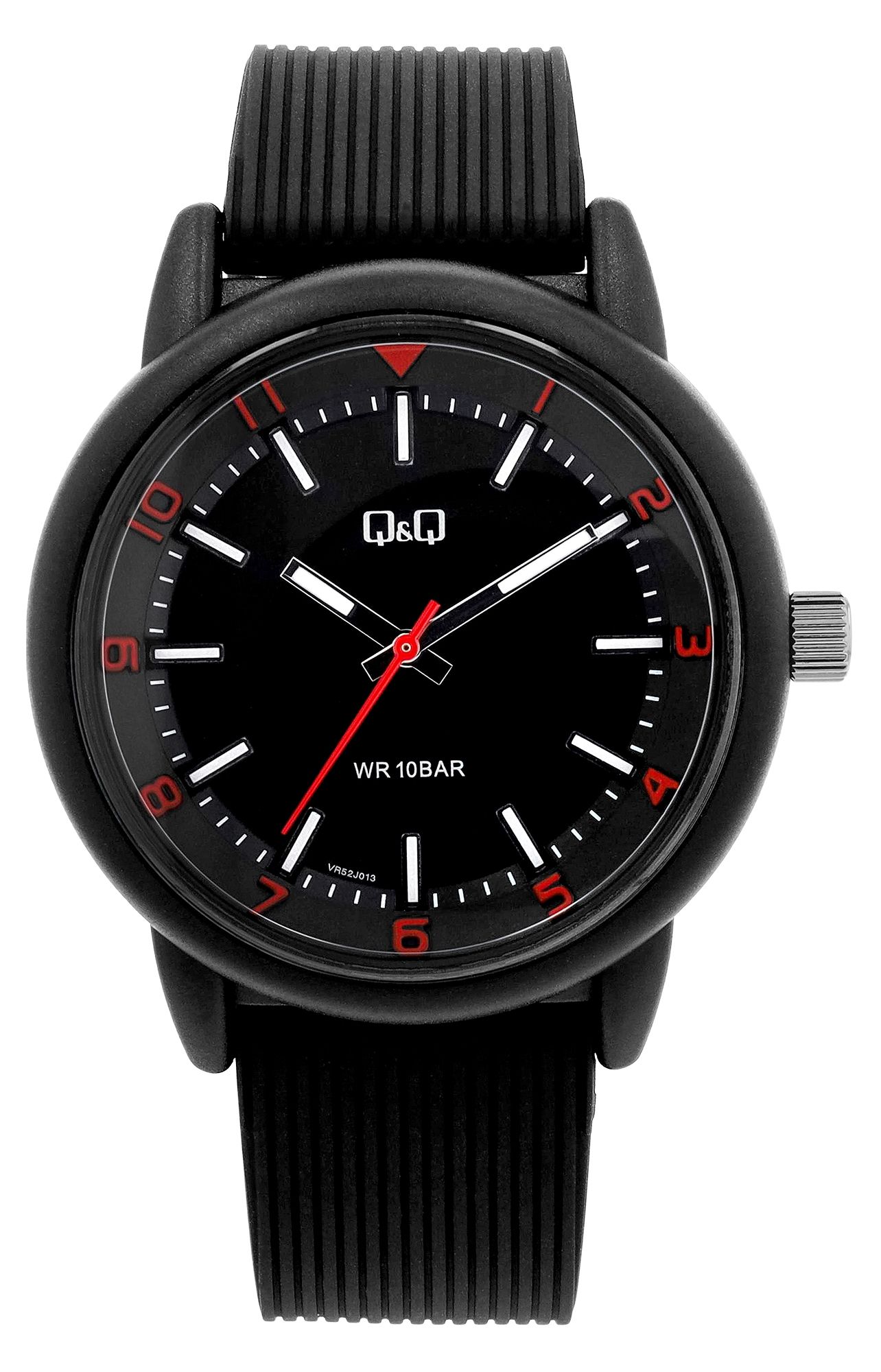Q&amp;Q herenhorloge, kunststof, siliconen band, zwart/rood, 10 ATM, Ø 42 mm