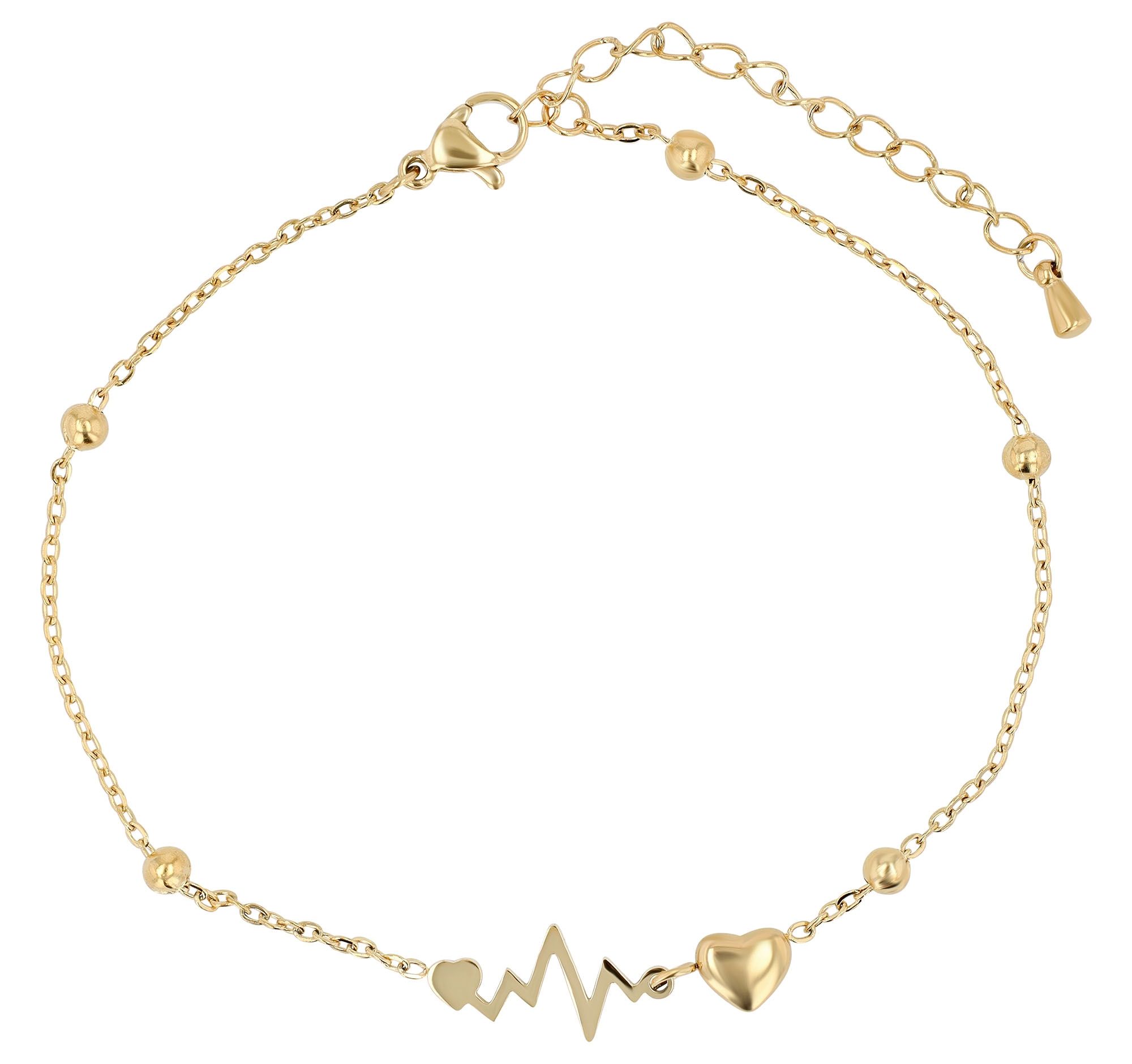 Akzent Fußkettchen "Briar" aus Edelstahl, Herz & Herzschlag, 21 cm, goldfarben