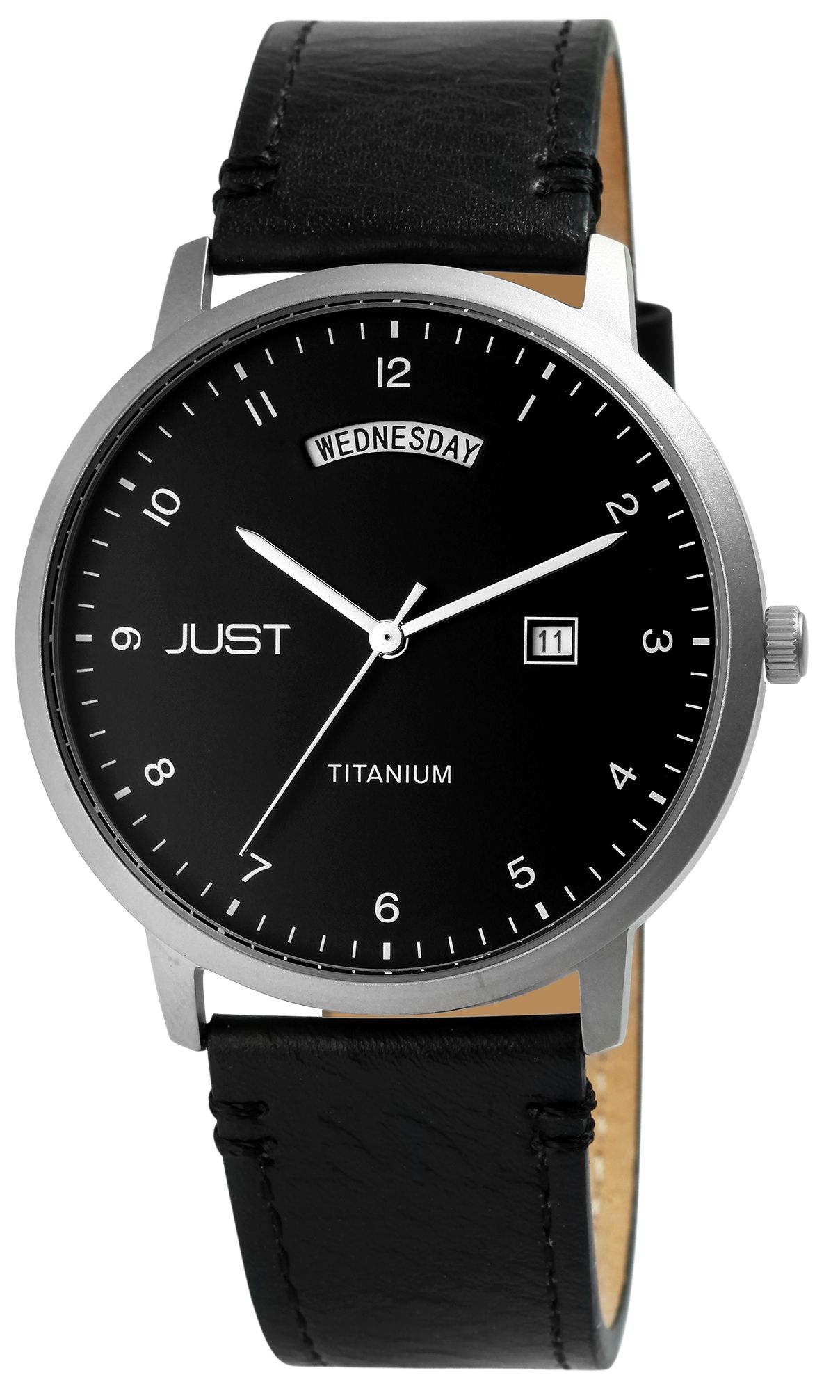 Just Titan Herrenuhr mit Echtlederarmband, 5 ATM, schwarz