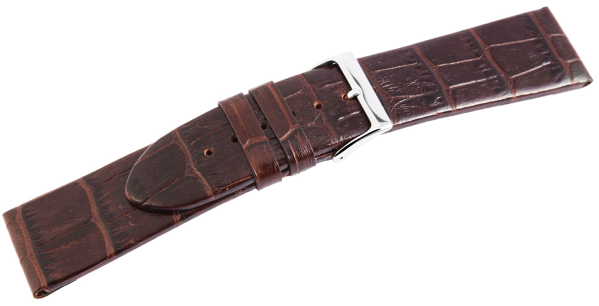 Echt leren horlogeband, donkerbruin, krokodillenlook, 24 mm