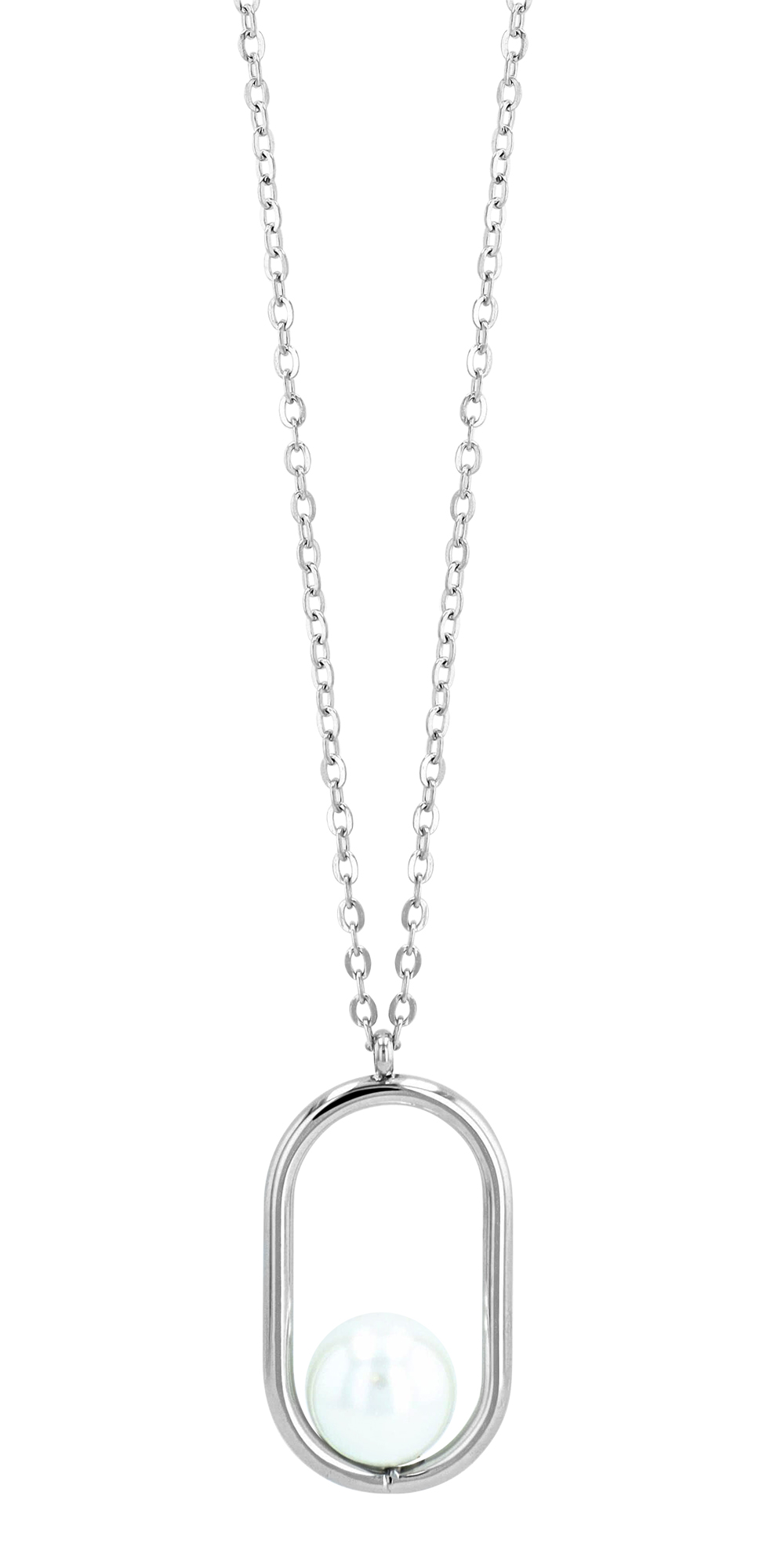 Akzent mit Kette,  Edelstahl, Kunstperle