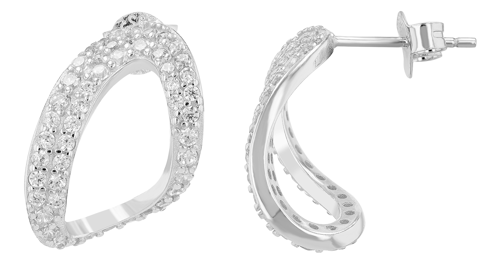 "Nuna", 925/- Echt Silber Ohrstecker mit Zirkonia, silberfarben rhodiniert