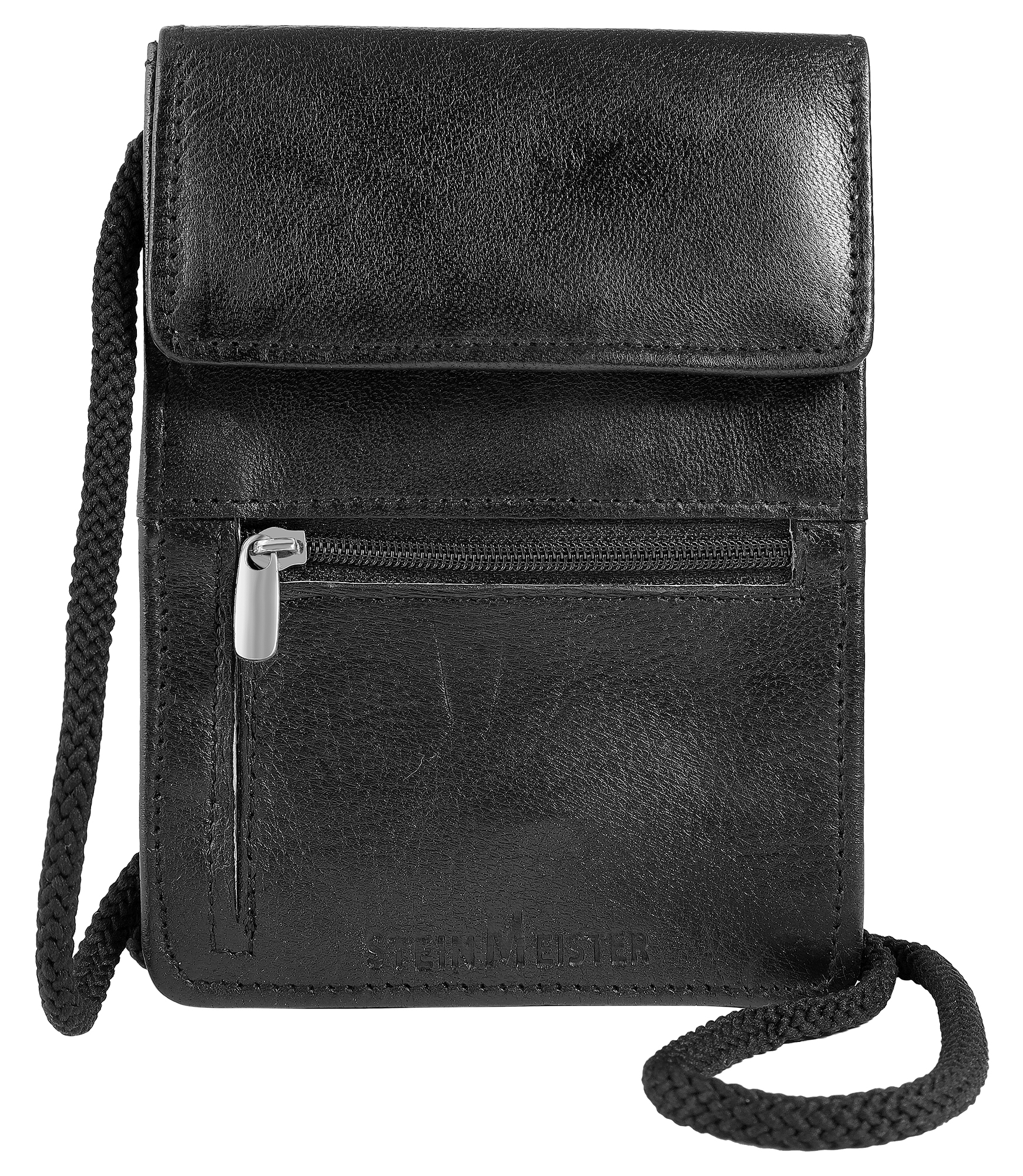 Steinmeister Echtleder Umhänge-Geldbörse/ Brustbeutel, schwarz
