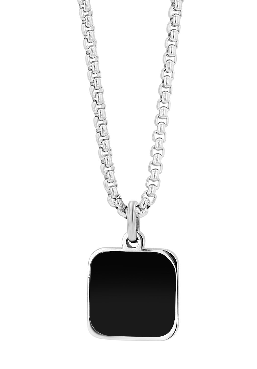 "Naturella", Edelstahl Kette mit Naturstein-Anhänger, 61 cm, silberfaben/ schwarzer Achat