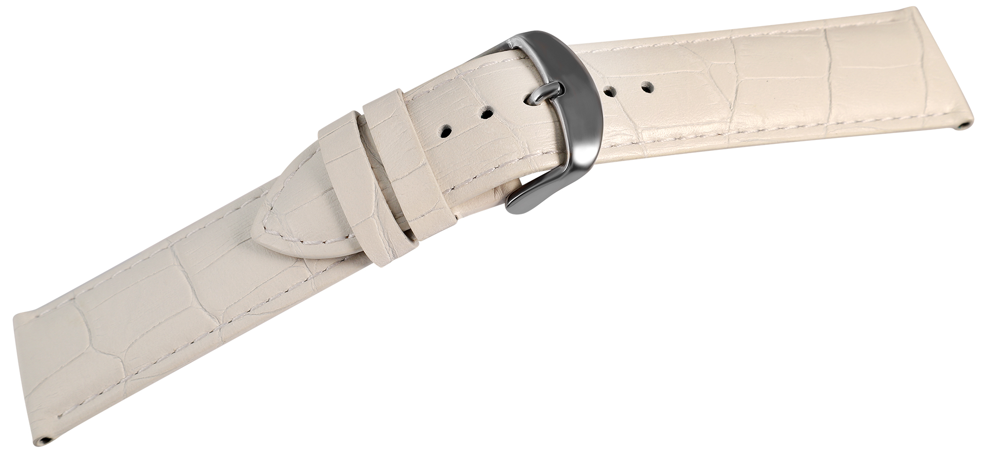 Uhrenarmband aus Echt Leder, Kroko-Optik, weiß, 22 mm