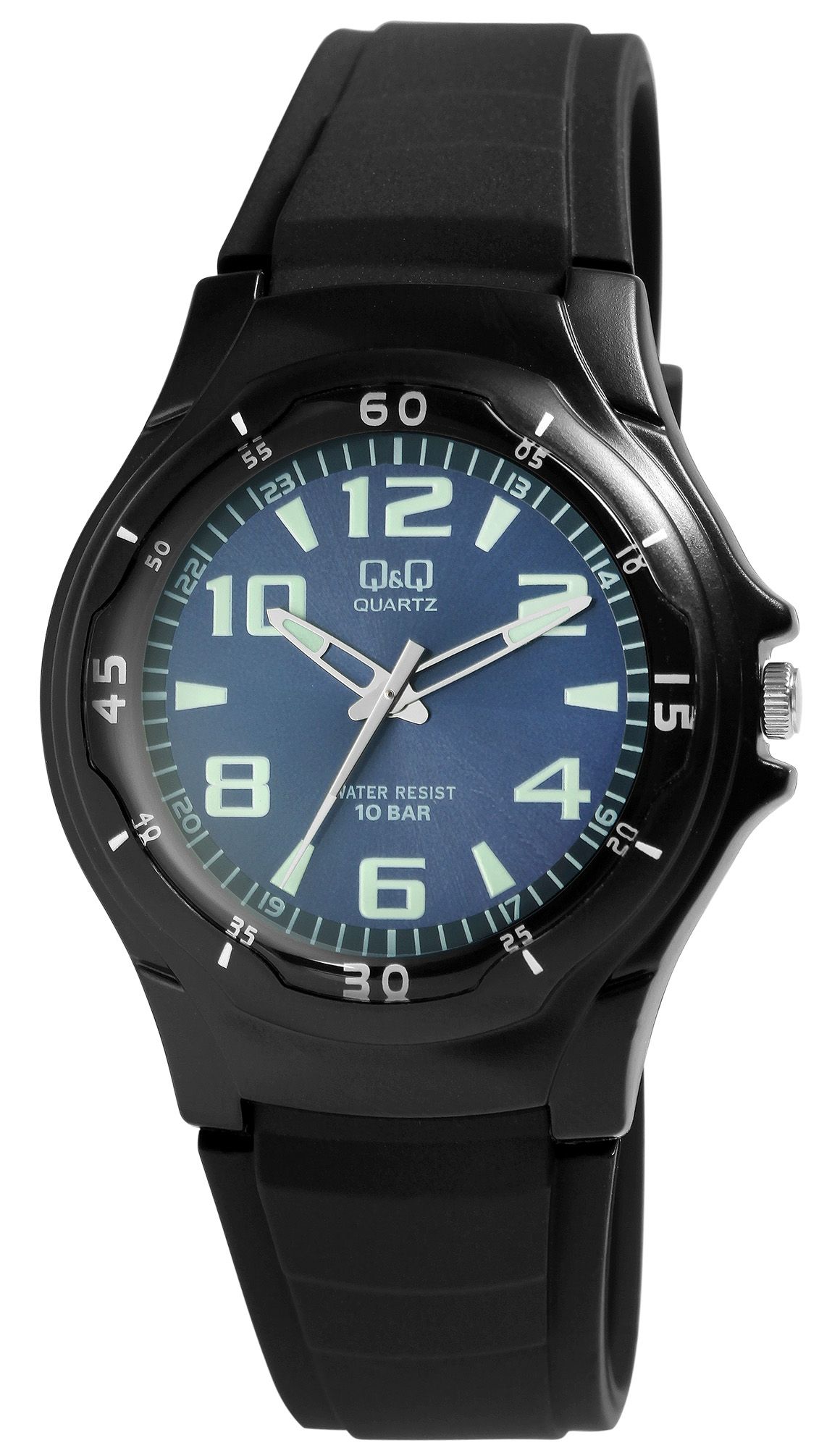Q&amp;Q herenhorloge met harsband, Ø 40 mm, zwart/blauw