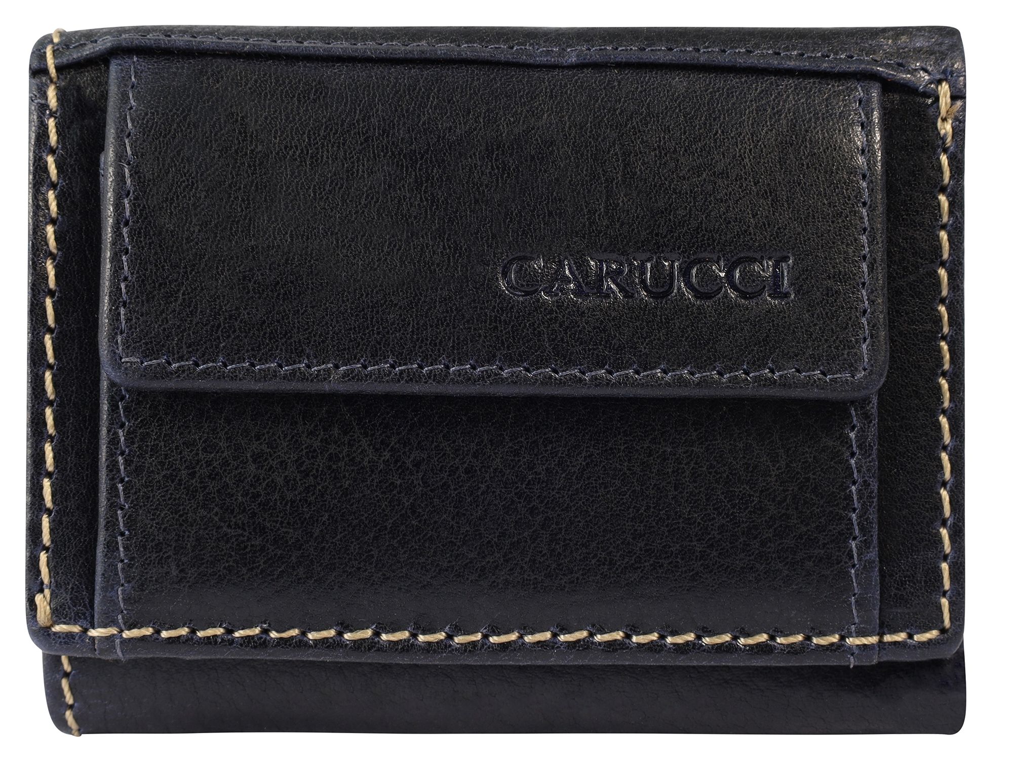 Carucci echt lederen mini portemonnees, liggend formaat, blauw