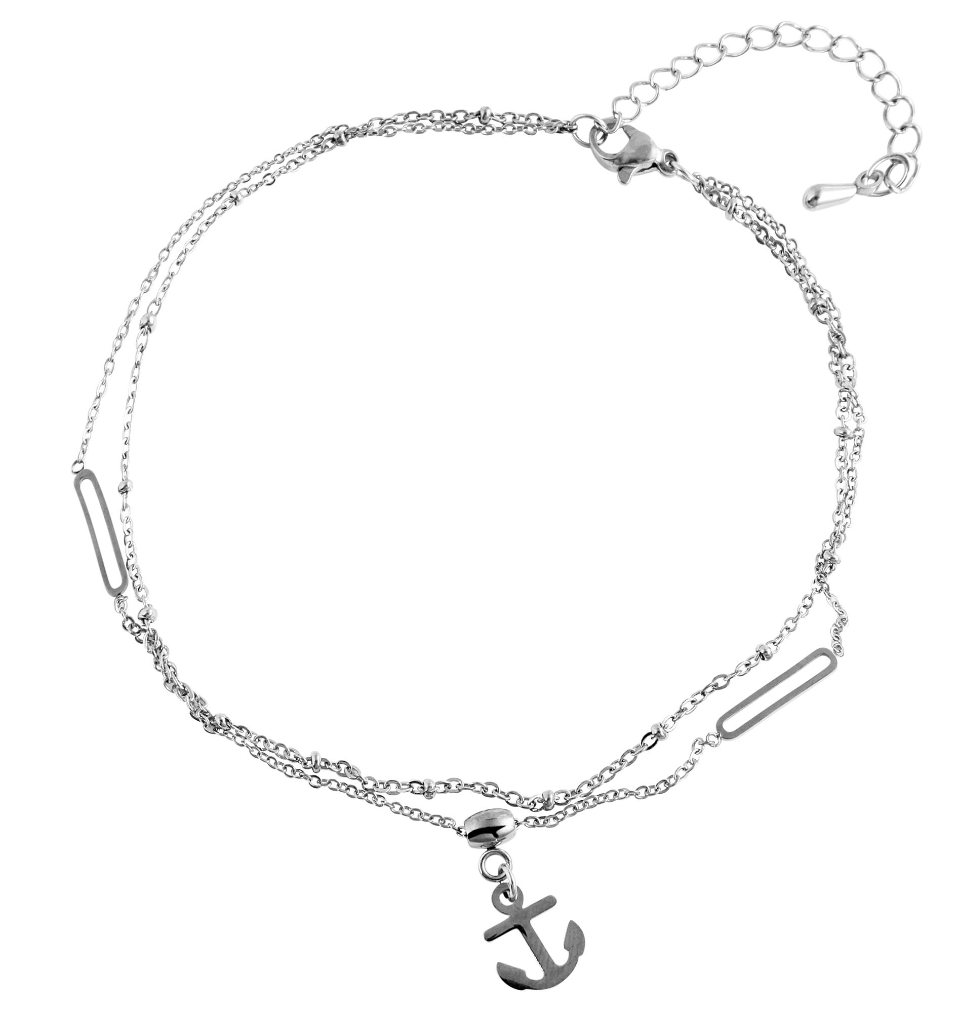 Accent stainless steel enkelband, ankerhanger, zilverkleurig