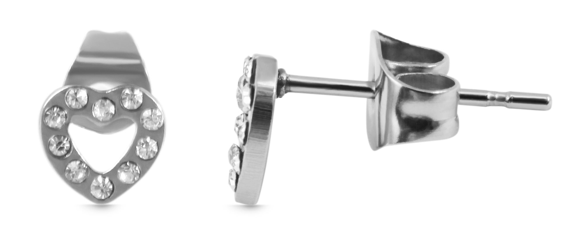 "Maša" Akzent Ohrringe aus Edelstahl, Herzform, Simili, silberfarbig