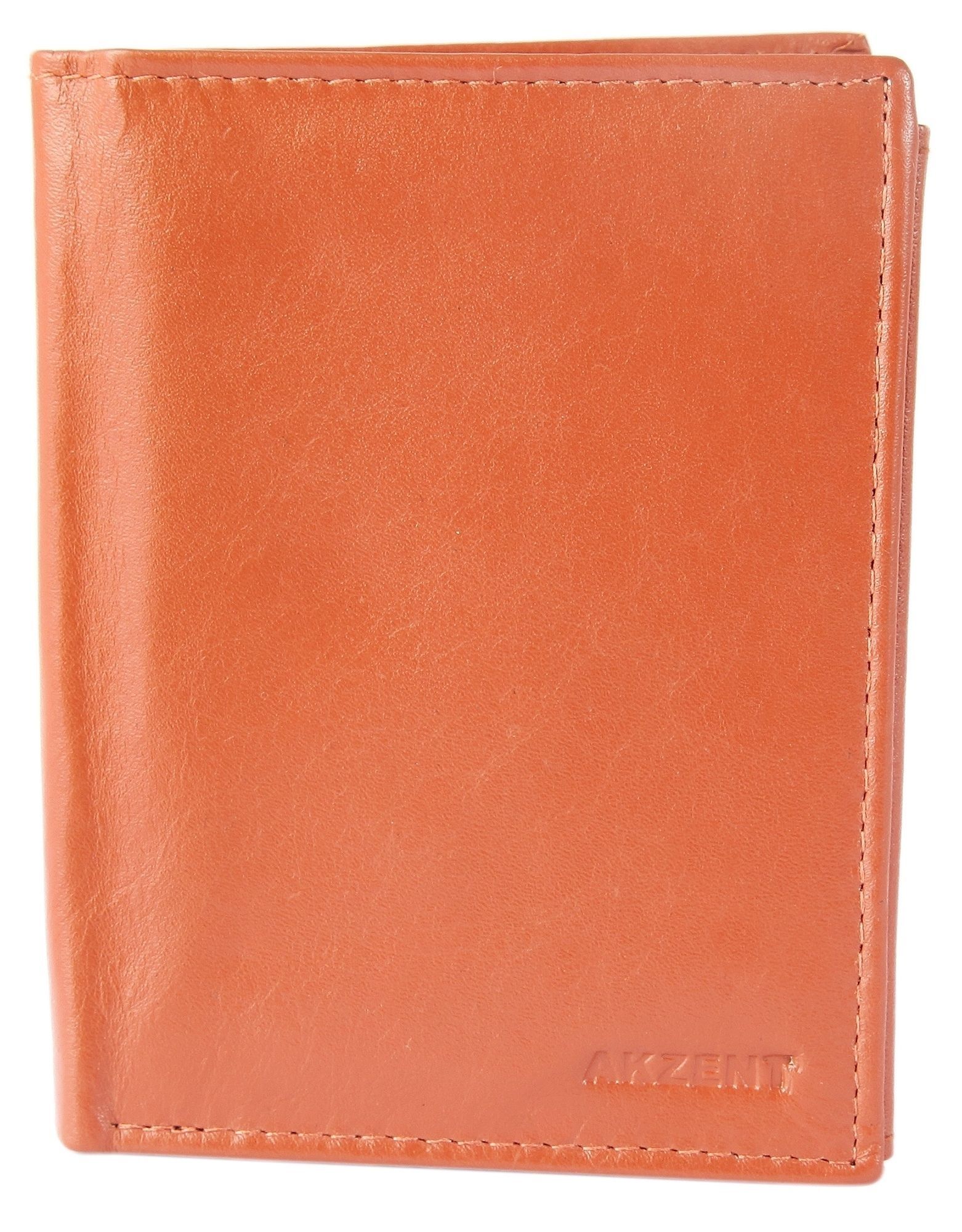 Akzent herenportemonnee van echt leer in cognac. Formaat 9 x 12 cm.