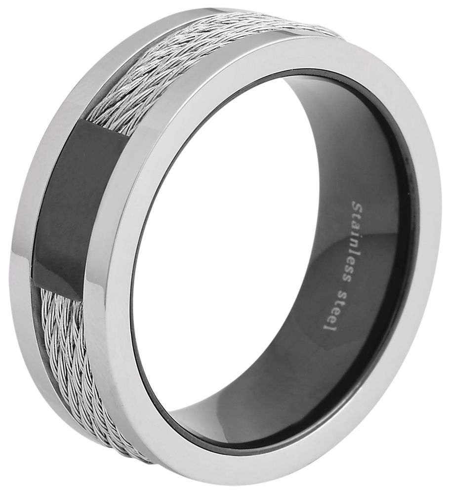 Akzent Herren-Ring aus Edelstahl, bicolor (silberfarben/ schwarz), Gr. 62