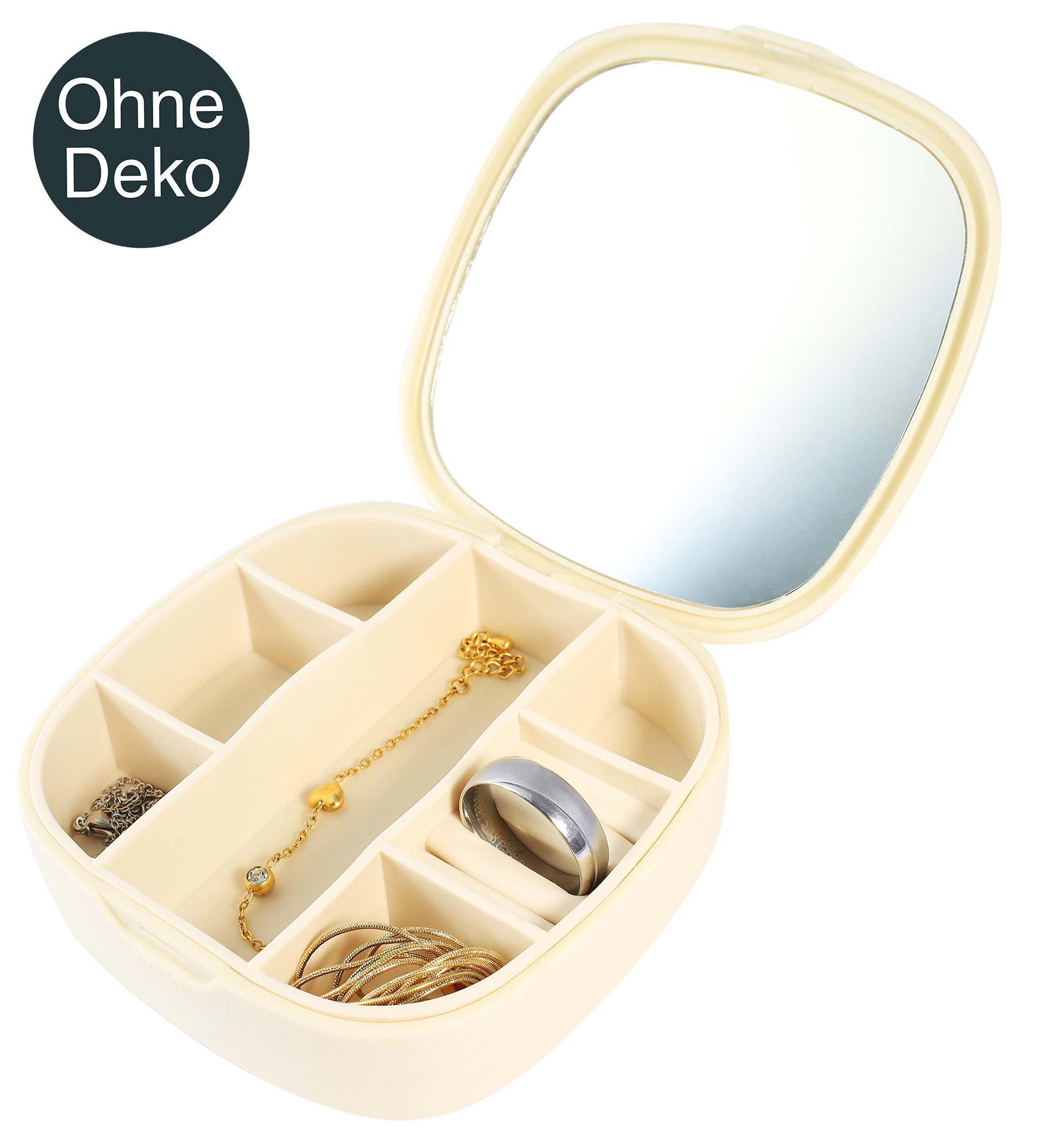 kleine Schmuckbox (Schmuck Travel Box) mit Spiegel 10 x 10 cm, beige