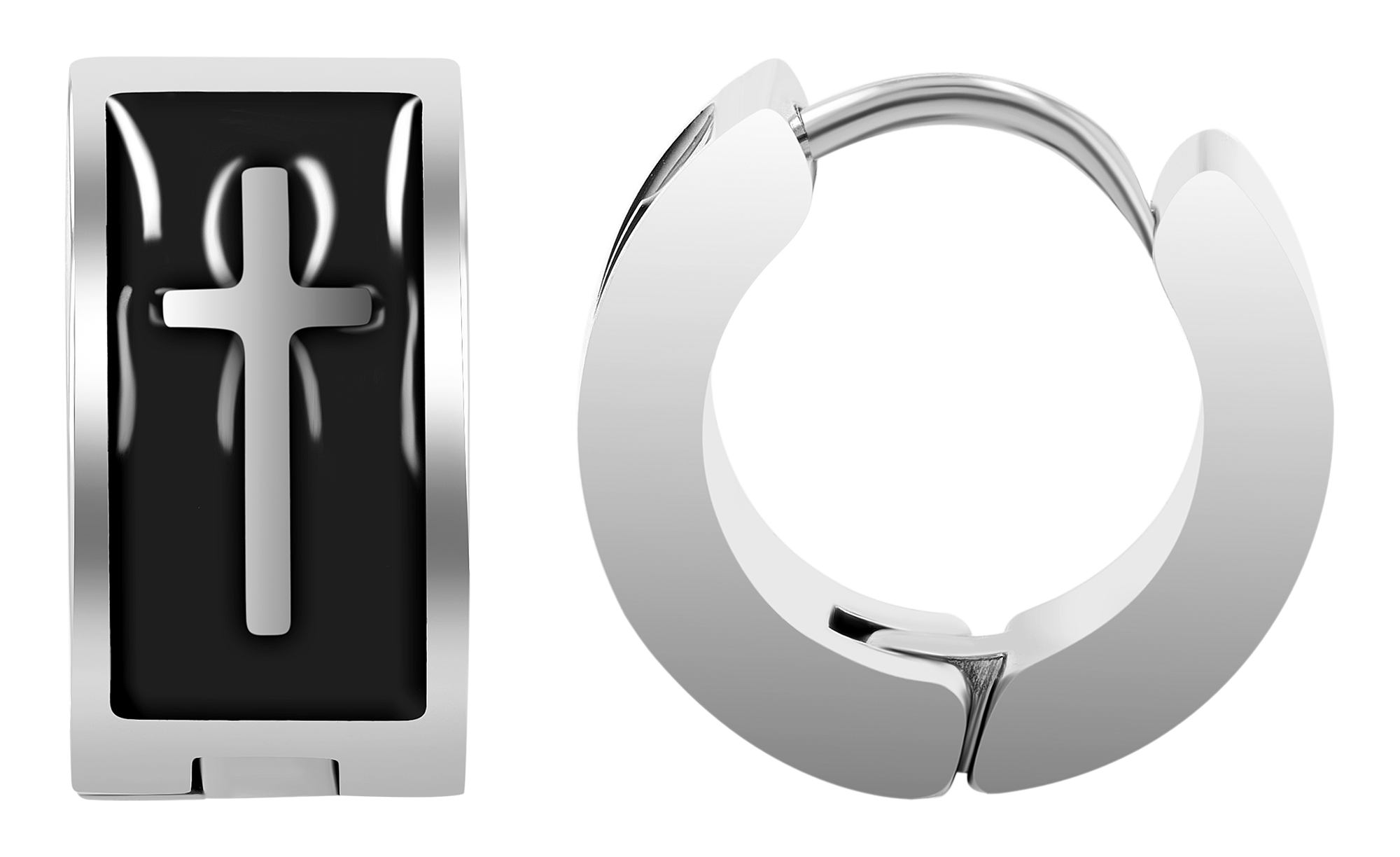 "Andre" accent stainless steel scharnierende hoepel oorbellen, kruis, tweekleurig