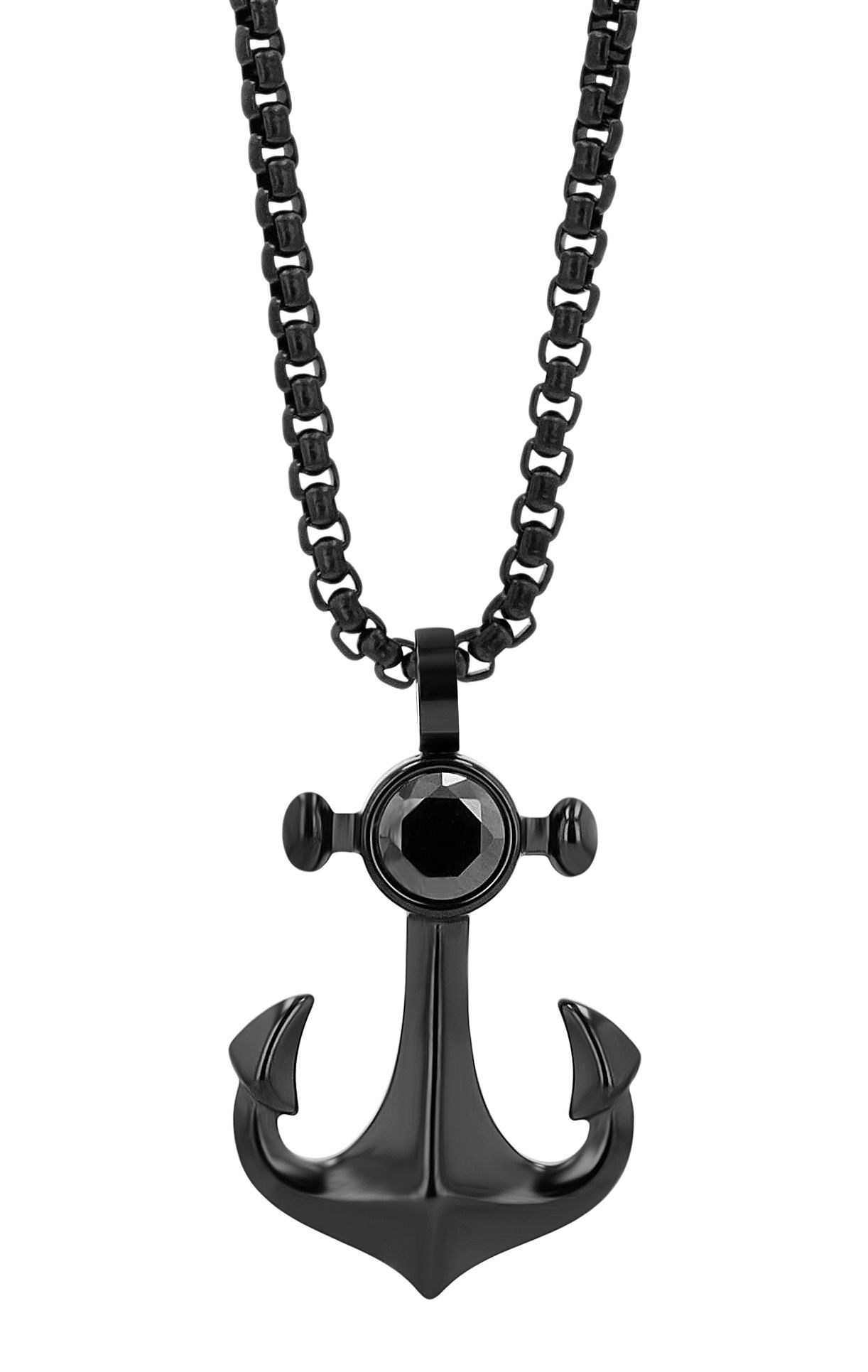 Accent erwtenketting met anker, roestvrij staal, geïoniseerd, 60 cm, zwart