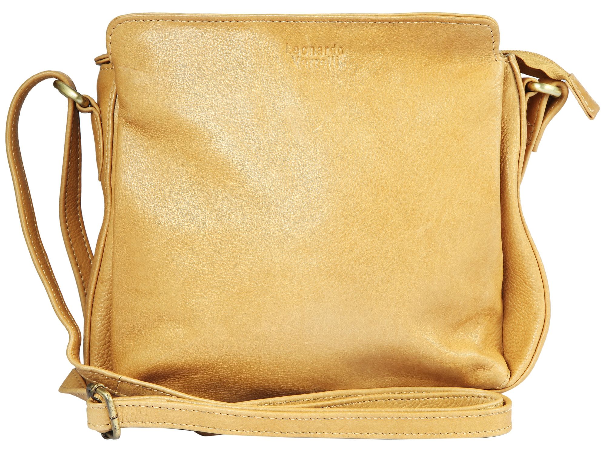 Leonardo Verrelli unisex schoudertas van echt leer, lichtbruin