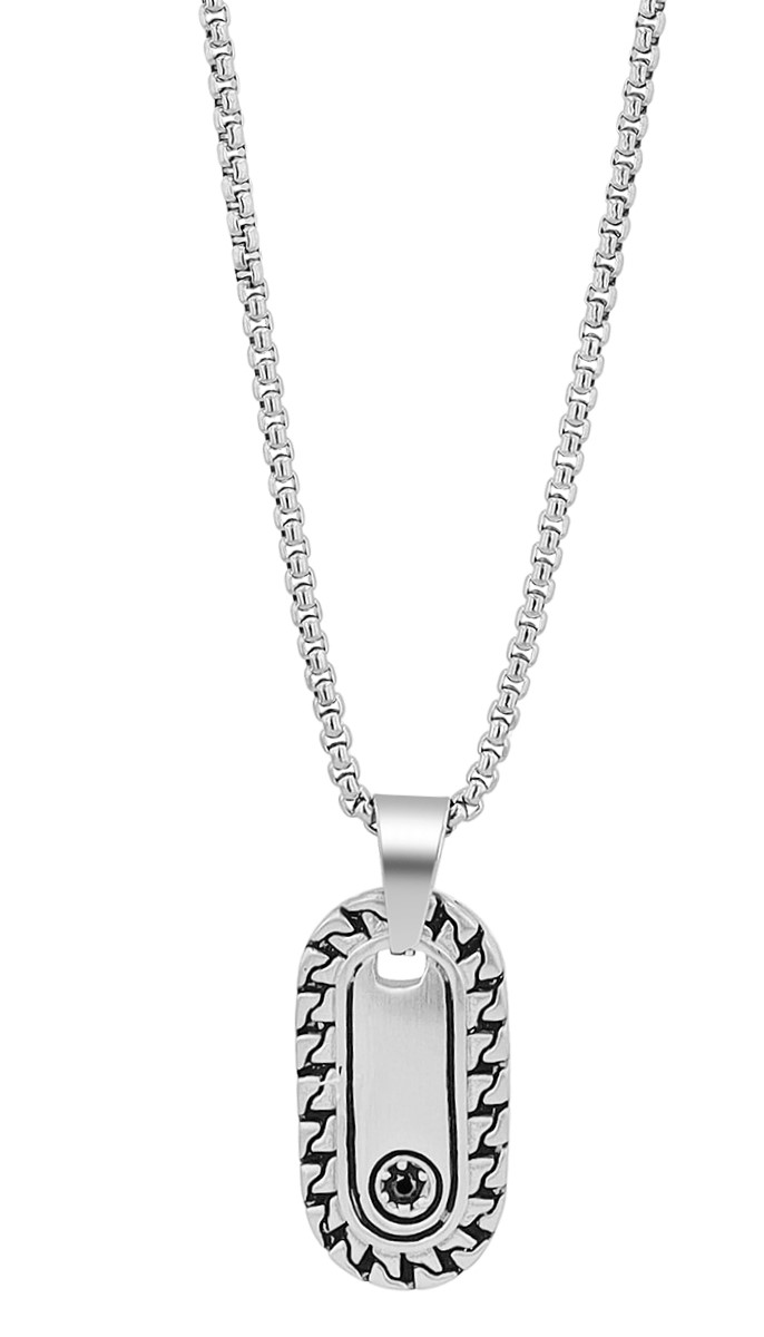 "Akua" Edelstahlkette mit Anhänger, Gravur, 60 cm, silberfarben/ geschwärzt