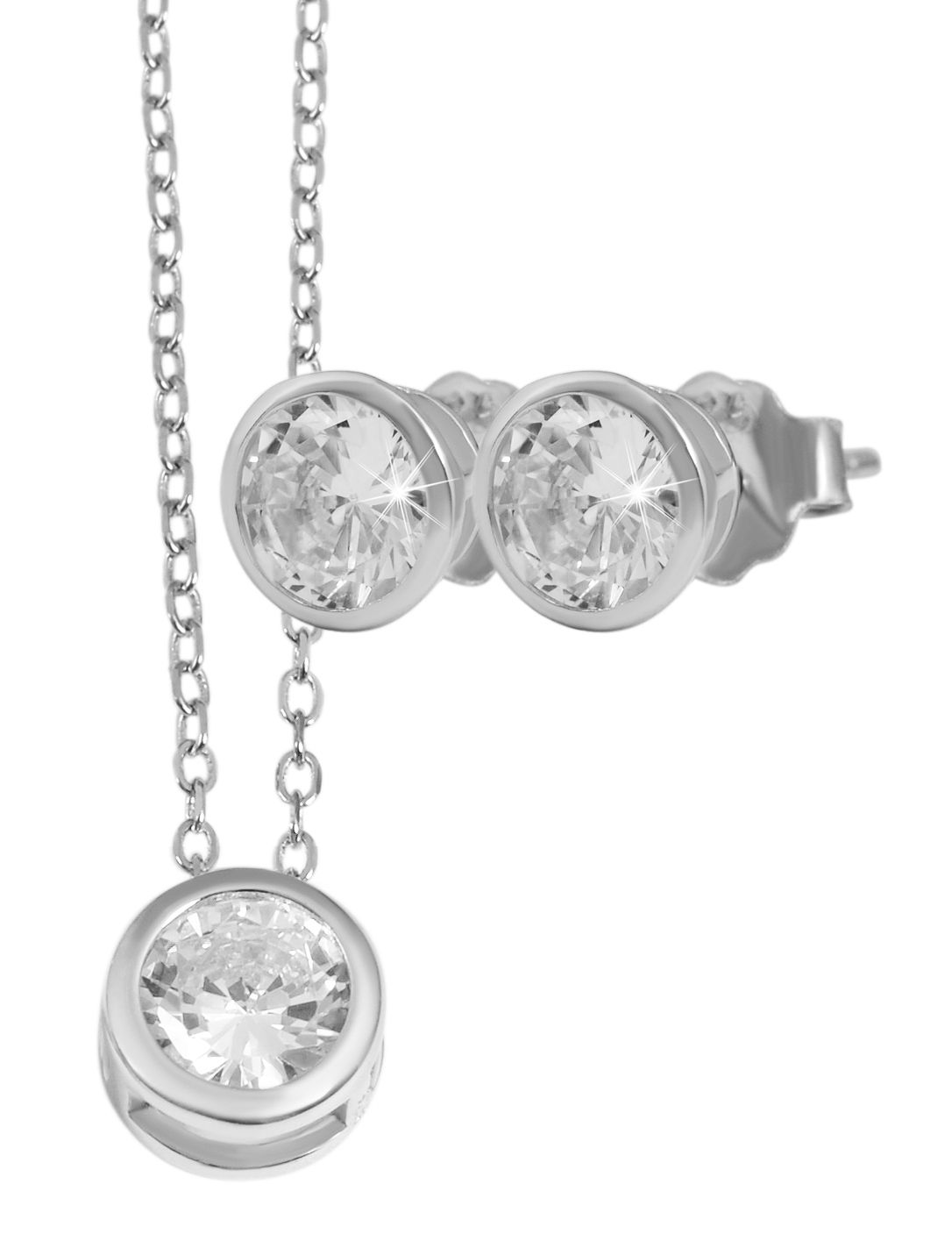 925/- echt zilveren sieradenset "Jara" met oorstekers en halsketting met hanger, 925/gerhodineerd