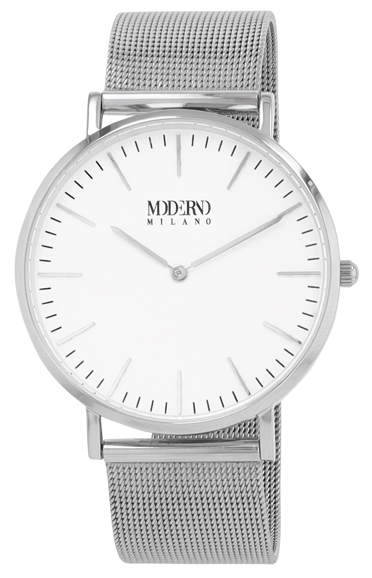 Moderno Milano Edelstahl Herrenuhr Ø 41 mm, Meshband, Saphirglas, silberfarben