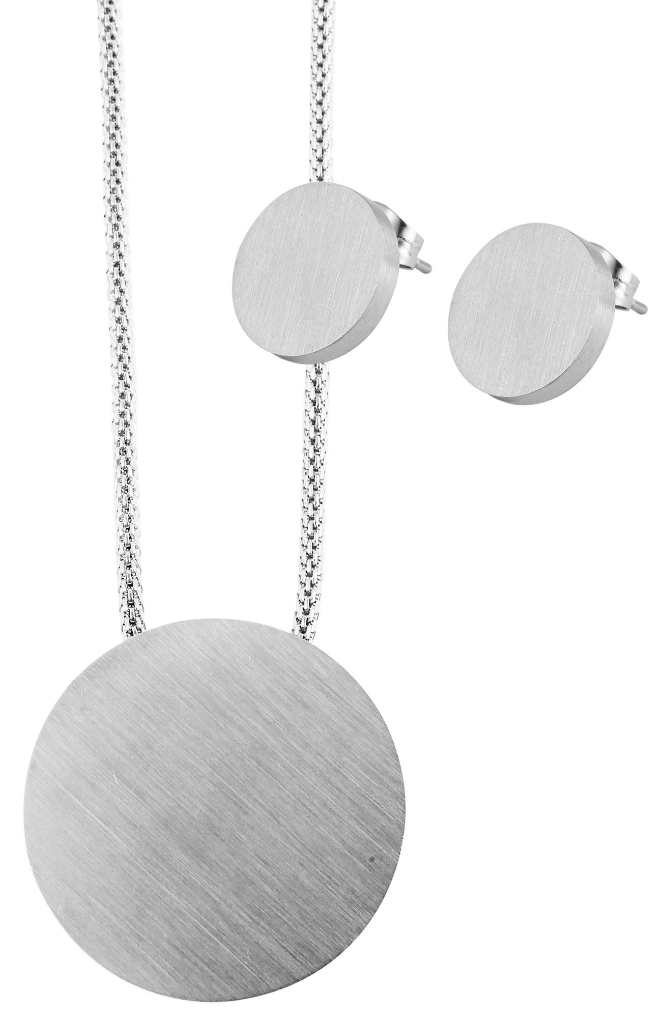 Accent sieradenset, graveerbaar, ketting met hanger en oorbellen, 50+3 cm, zilverkleurig