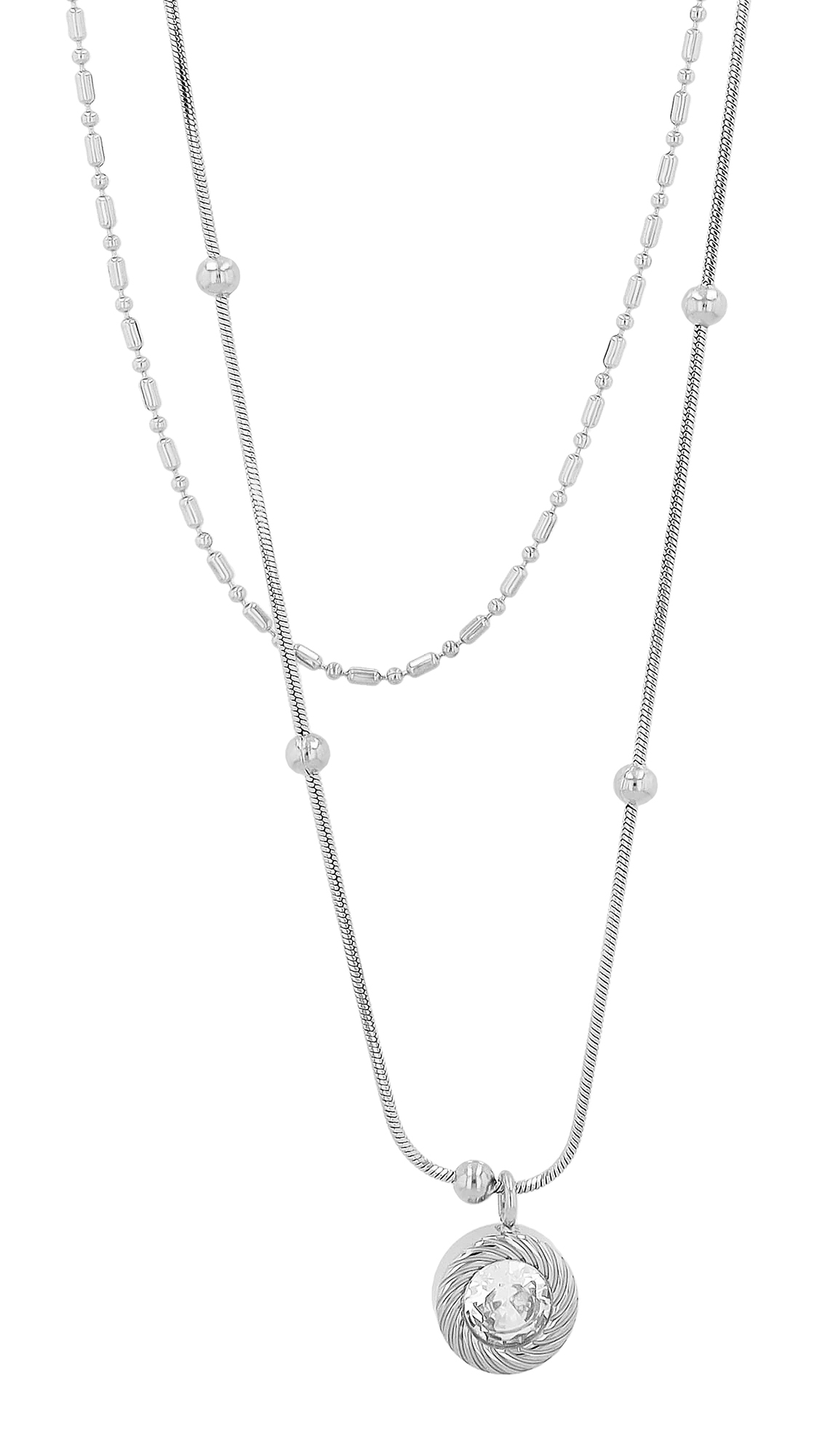 "Derly" Edelstahl Layering Kette mit Anhänger, , 41,5/ 48 + 5 cm, silberfarben